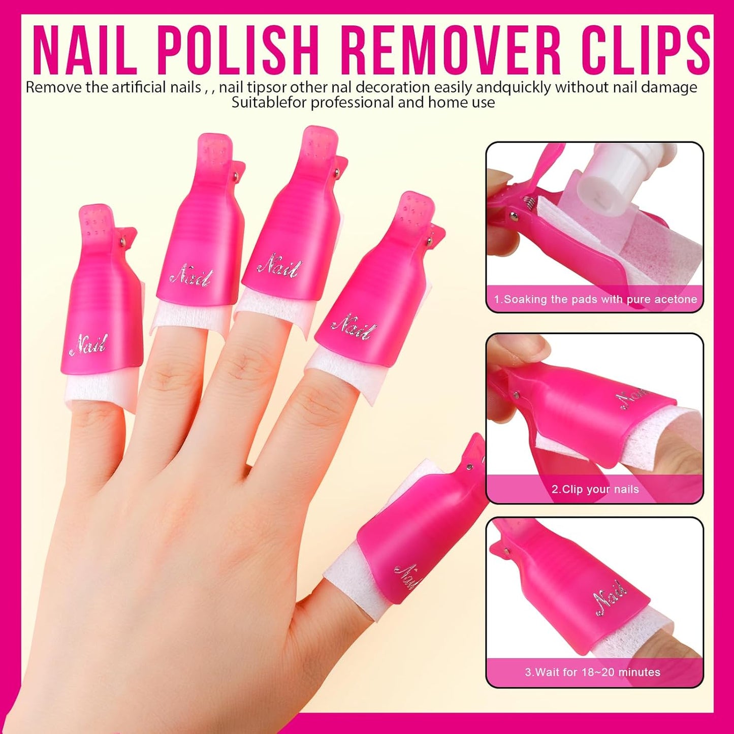 Teenitor Gel Nail Polish Remover Kit with 10pcs Nail Polish Remover Clips Cap 115pcs Nail Wipe Cotton Pads Nail Scraper Nail Files and Buffer Bushes - Hot Red