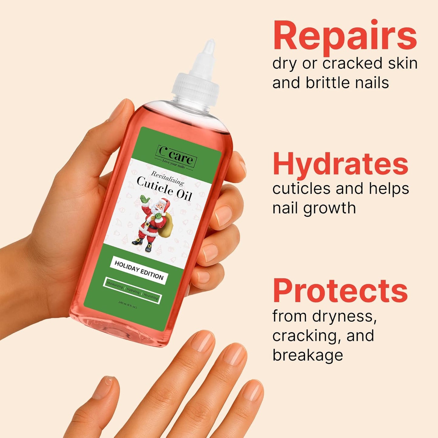 C CARE Holiday Edition Cuticle Oil For Nails - Repairs Cuticles Overnight - Moisturizes and Strengthens Nails and Cuticles