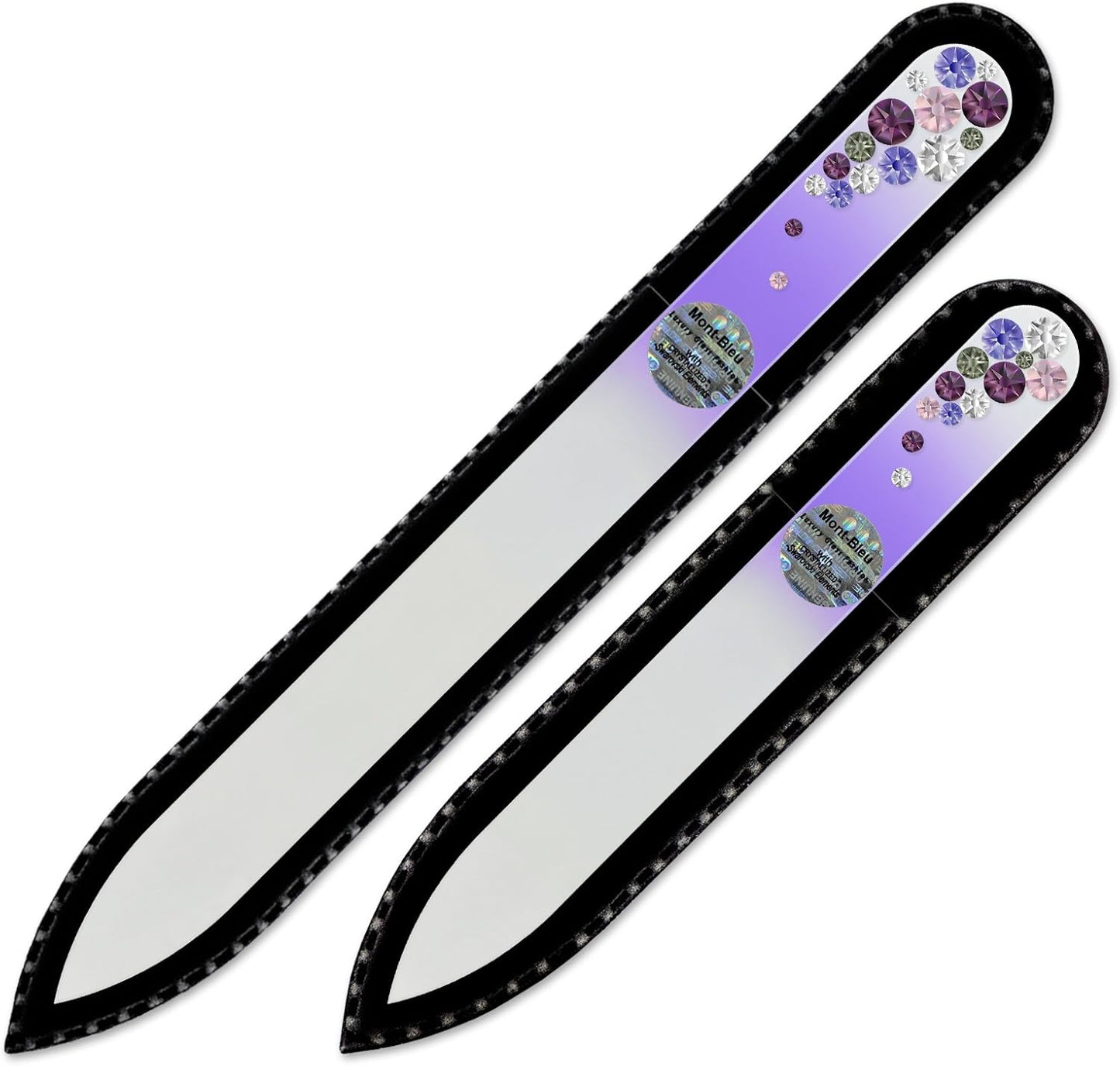 Professional Nail Files - Mont Bleu Set of 2 Glass Nail Files Hand Decorated with Crystals - Handmade Gifts for Women - Czech Tempered Glass - Travel Nail File for Shiny Nails