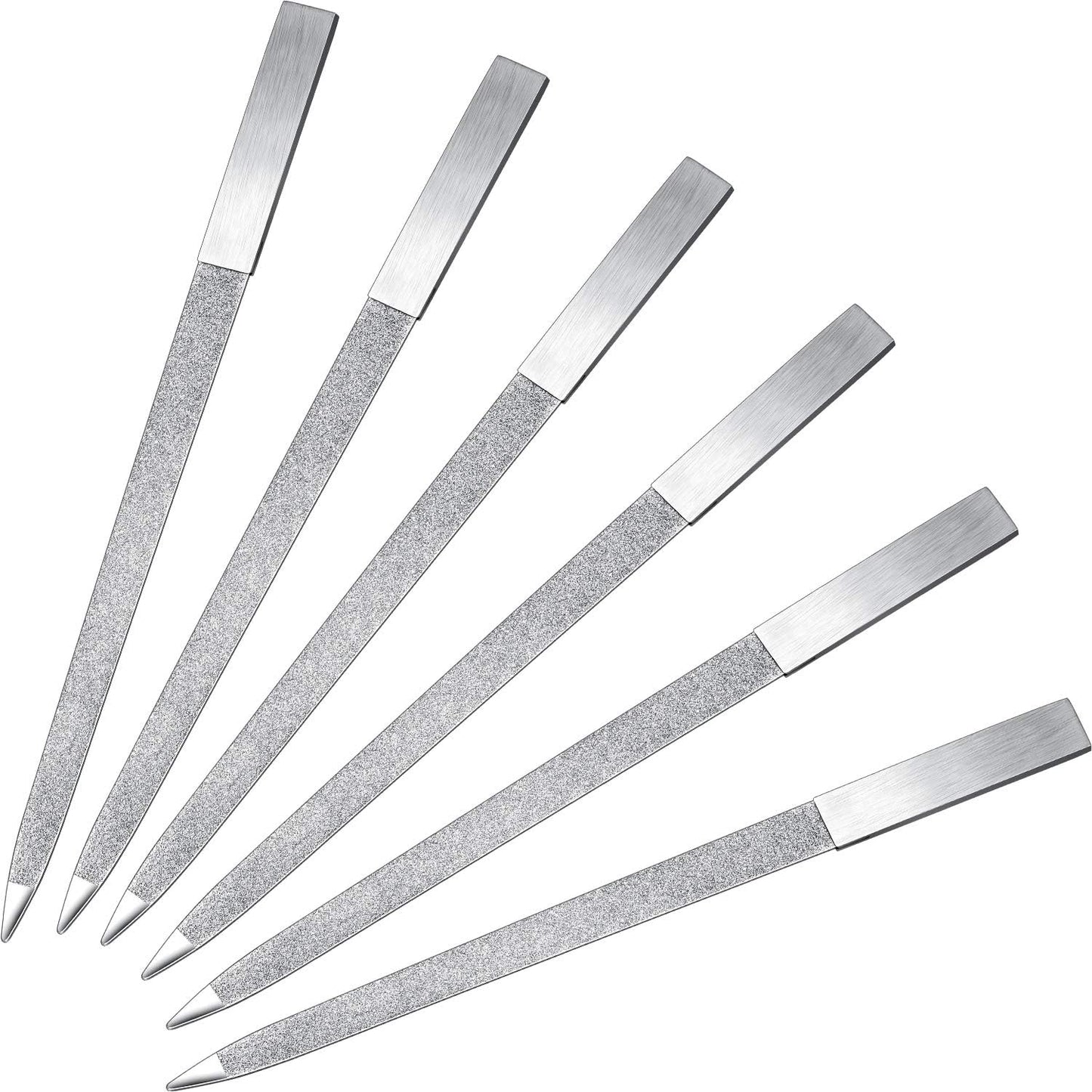 Mudder 6 Pieces Diamond Nail File Stainless Steel Double Side Nail File Metal Buffer Women Men Fingernails Toenails Manicure for Salon and Home, Silver(7 Inch)