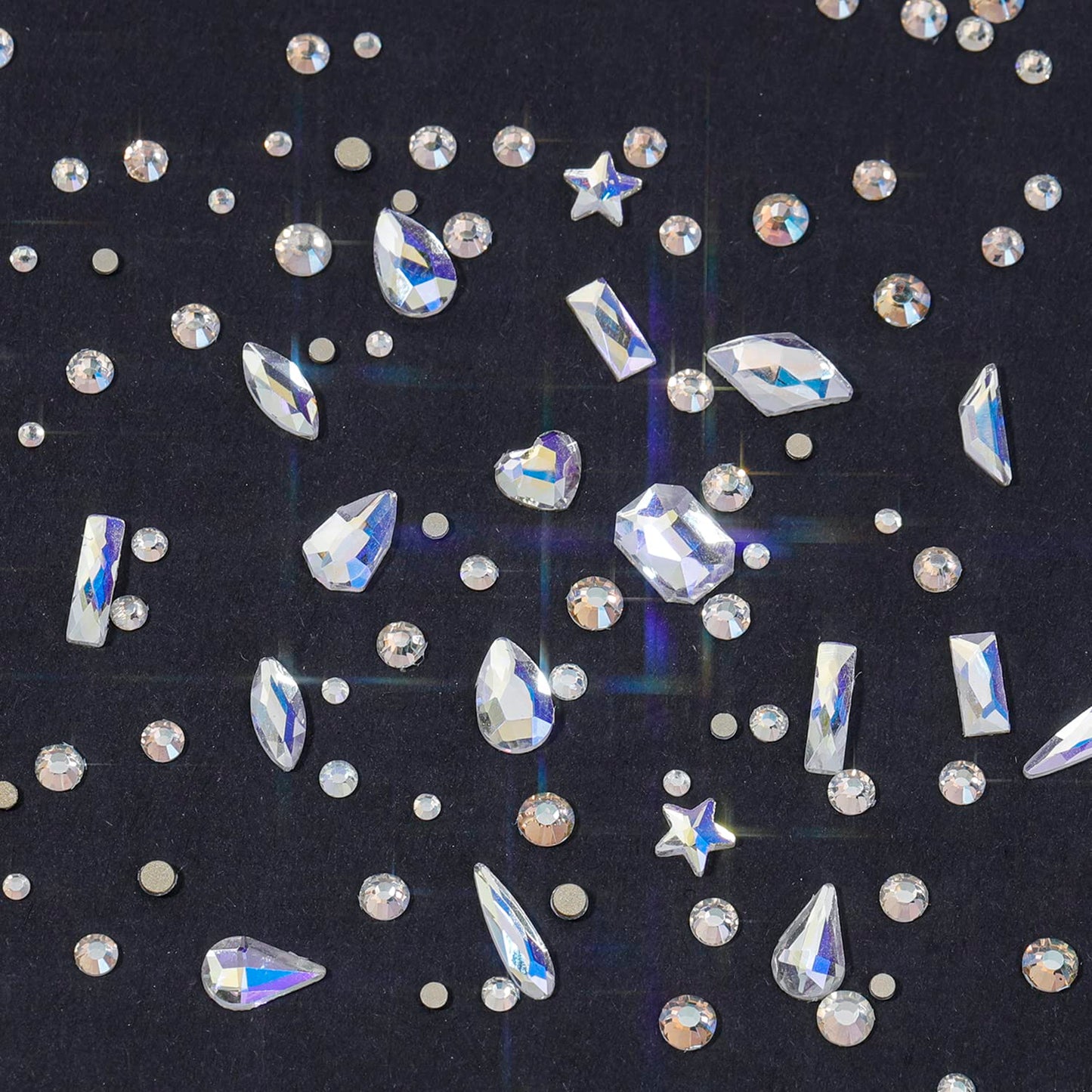 HNUIX Nail Rhinestones - 4550pcs Crystal Blue Moonlight, Multiple Shape Gems, Flatback Rhinestones, with Kit and Glue Gel, for Nail Art