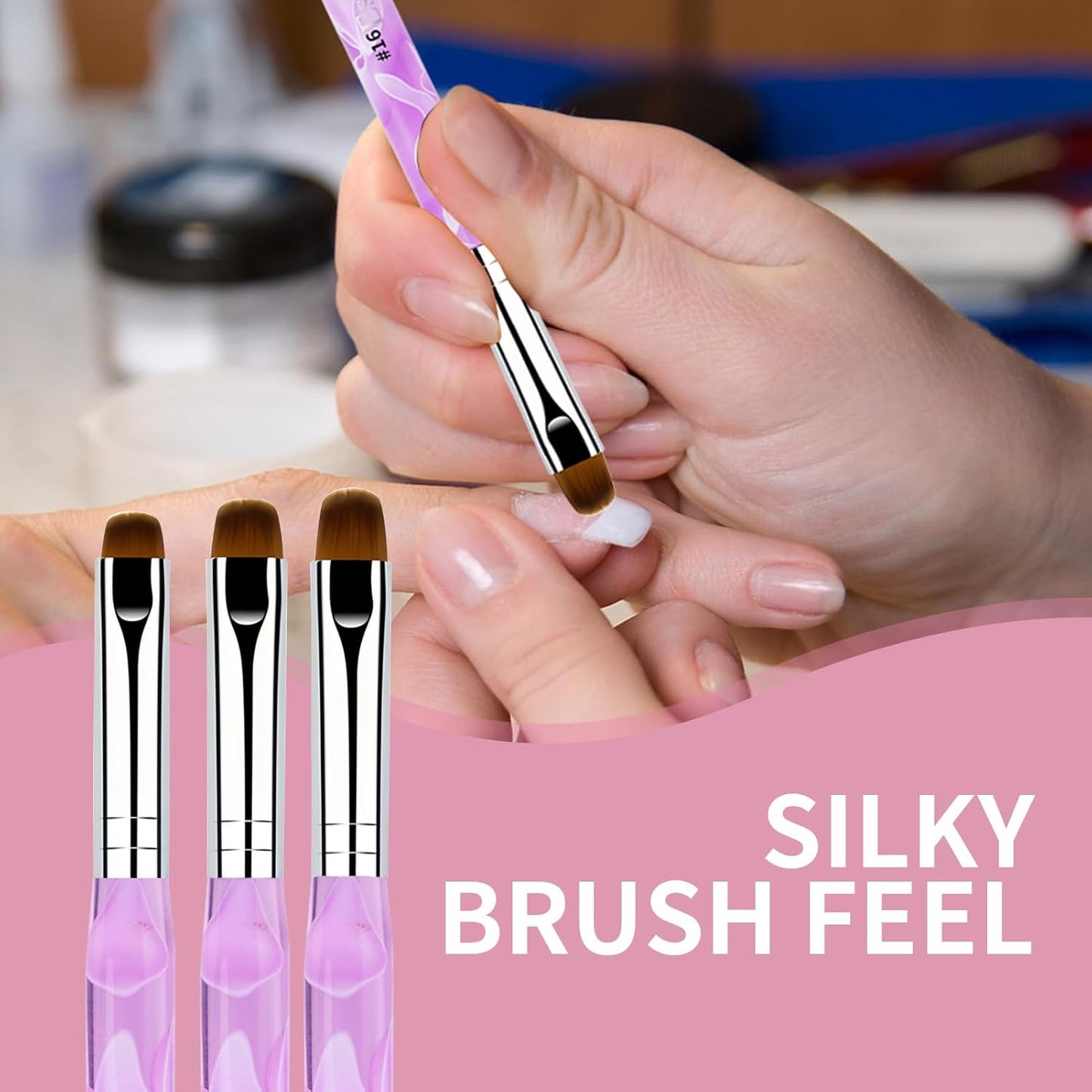 French Manicure Brush, Esclane 2 Way French Nail Brush with Dotting Tool for Manicure Cuticle Clean Up Nail Art Design, French Tip Brush (Purple, #16)