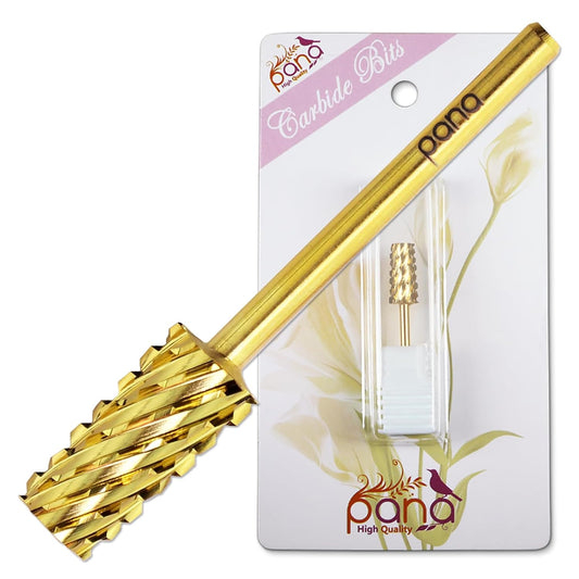 PANA Tapered Barrel Carbide 3/32" Shank Size - (Gold, Extra Coarse Grit) - Fast remove Acrylic or Hard Gel Nail Drill Bit for Manicure Pedicure Salon Professional or Beginner