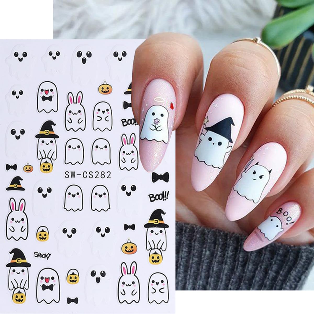 Halloween Nail Stickers for Nail Art 3D Cute Ghost Pumpkin Halloween Nail Decals Nail Art Supplies 6PCS Ghost Skull Black Cat Flame Pumpkin Nails Design Manicure Stickers for Nails DIY Decoration
