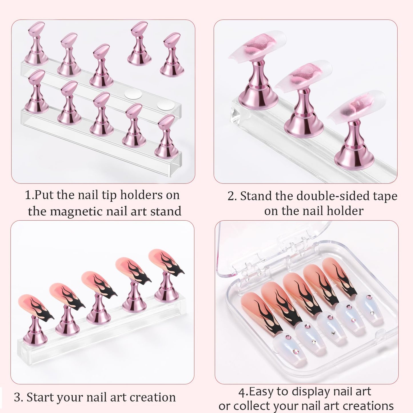 Etercycle Nail Stand Acrylic Nail Art Display Stand Practice Nail Holder for Painting Nails Magnetic Practice Stands with Double-sided Tape For DIY Salon Supplies (Pink)