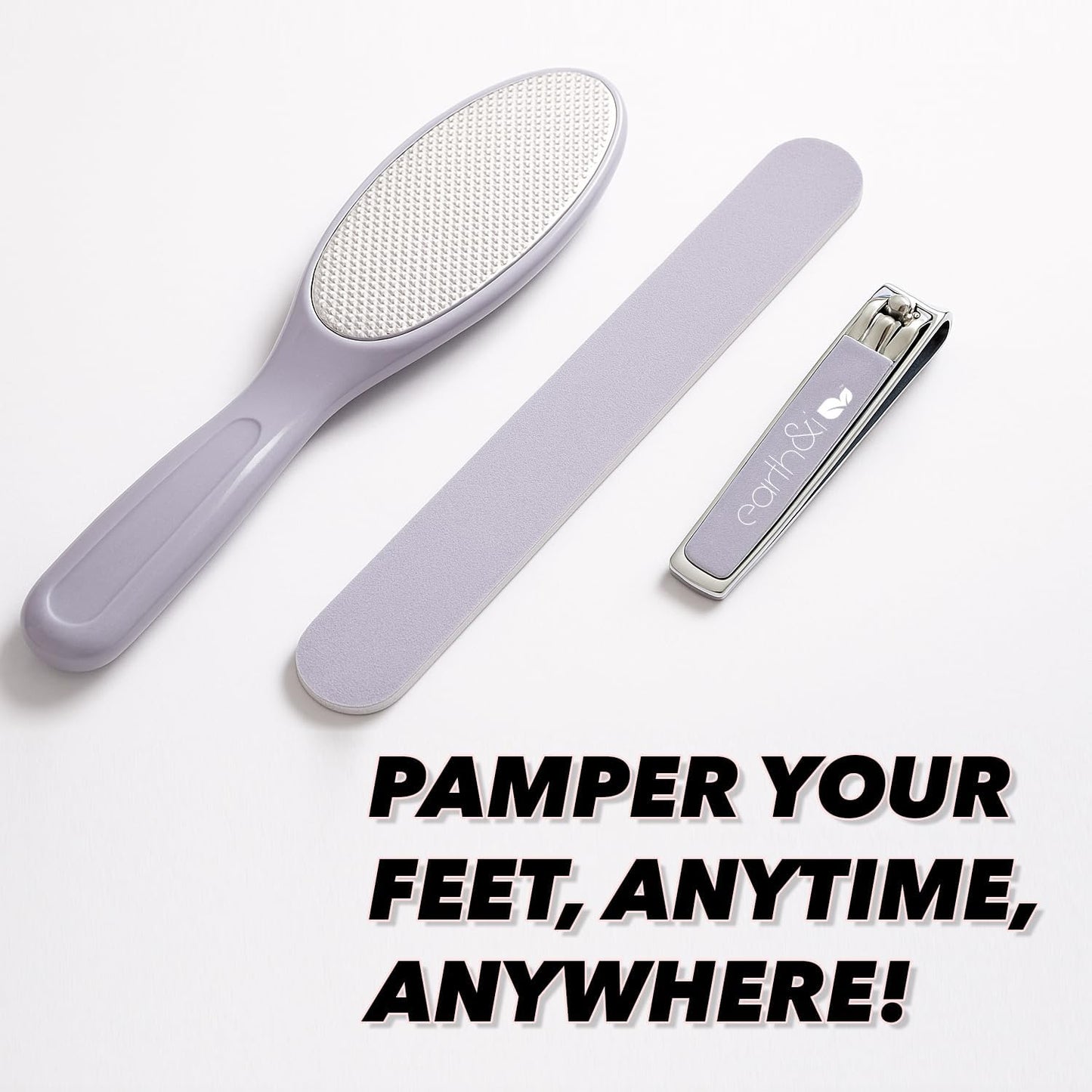 Earth & I -3 pc Manicure Pedicure Set: Large Nail Clipper, Callus Remover & Contour File, Stainless Steel Nail & Foot Care Kit for Men & Women, at Home Mani-Pedi Kit, Travel-Friendly Nail Care (Pink)