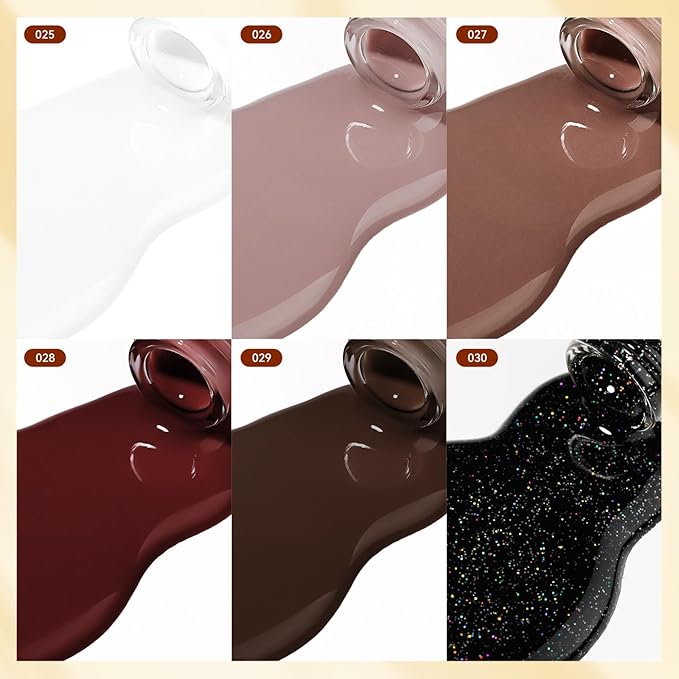 MIZHSE Quick Dry Brown Nail Polish, 6 Colors White Khaki Glitter Fall Winter Nail Polish Set Coffee Chocolate Collection Nail Lacquer Manicure DIY Nail Art Salon Home Gift for Women Girl
