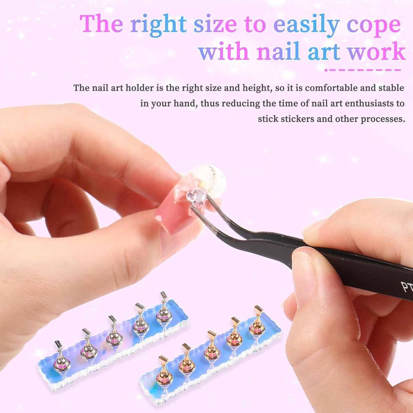 ANGNYA 2 Set Nail Stand, Aurora Nail Holder for Painting Nail Stand for Press on with 96 Pcs Reusable Sticky Putty Nail Display Stand Nail Hand Practice Magnetic Nail Art Tools for Homes and Salons