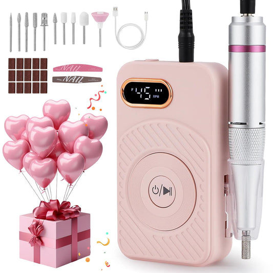 BAOSHISHAN Electric Nail Drill Kit, Rechargeable 45000RPM Nail Drills Professional with 10 Nail Drill Bits and 15 Sanding Bands, Cordless Efile for DIY Home Salon