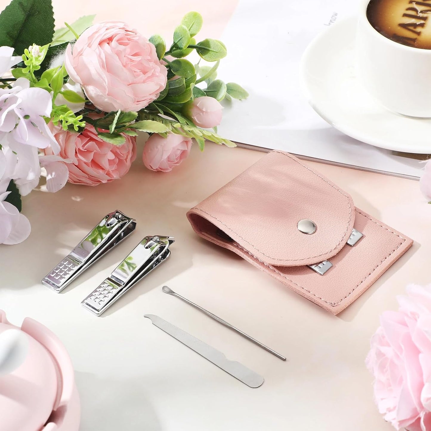 Lasnten 24 Set Christmas Manicure Set Bulk Nail Clippers Grooming Nail Kit Stainless Steel Professional Pedicure Kit Pedicure Tools with Travel Case Gifts for Xmas Men Women(4 in 1,Pink)