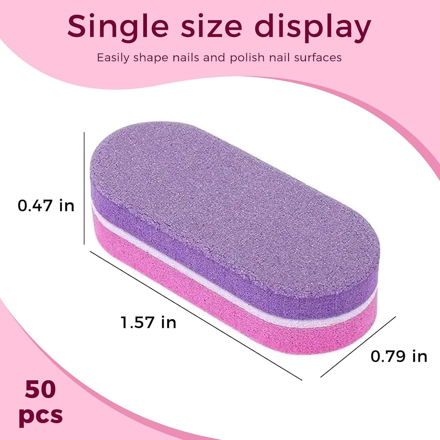 JERCLITY 50 Pieces Purple Pink Nail Buffer Block Both Sides 100/180 Grit Mini Nail Buffers Nail Files and Buffers Mini Buffers for Nails
