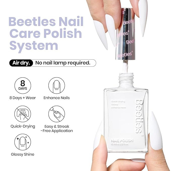 Beetles nail strengthener polish - White Fantasy Nail Polish 15ml Fast Dry Nail Strengthener and Growth Treatment for Damaged Nails, Long Lasting Quality Results French Style Gifts for Women