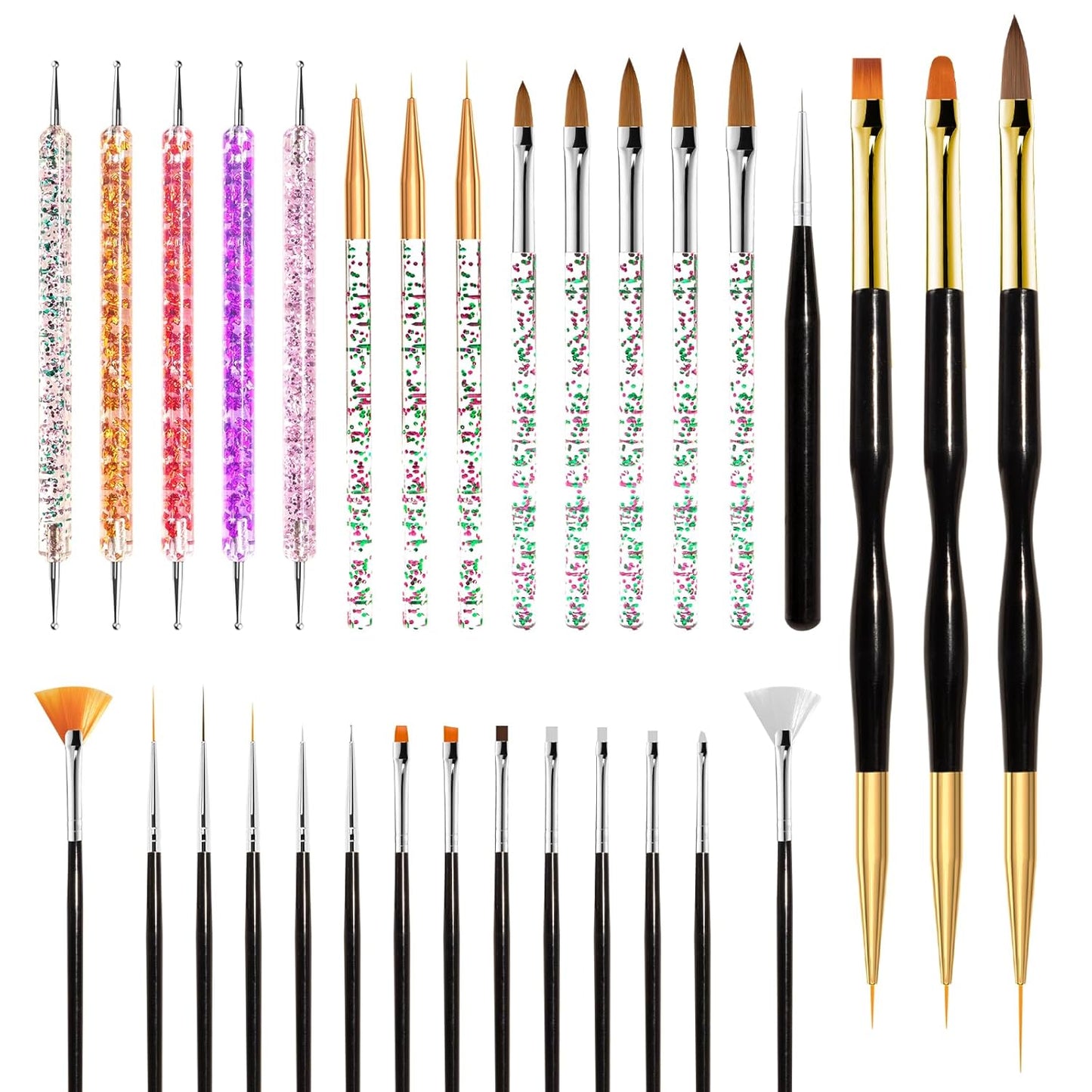 MelodySusie 31Pcs Nail Art Brushes Nail Art Tool Set,Nail Dotting Tools Striping Nail Art Brushes for Liner Brushes Nail Drawing Pen For Nail Design for Home and Salon Use