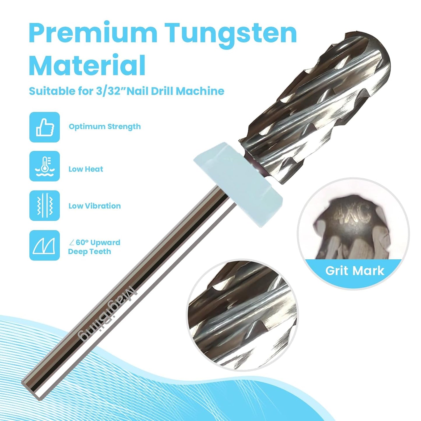 Super Cut Small Barrel 3/32'' Safety Tungsten Nail Drill Bits, Remove Gel Fast, Right handed, Manicure Cuticle Gel Polishing, Aggressive Bits for Professional Technician, Quadruple Coarse.