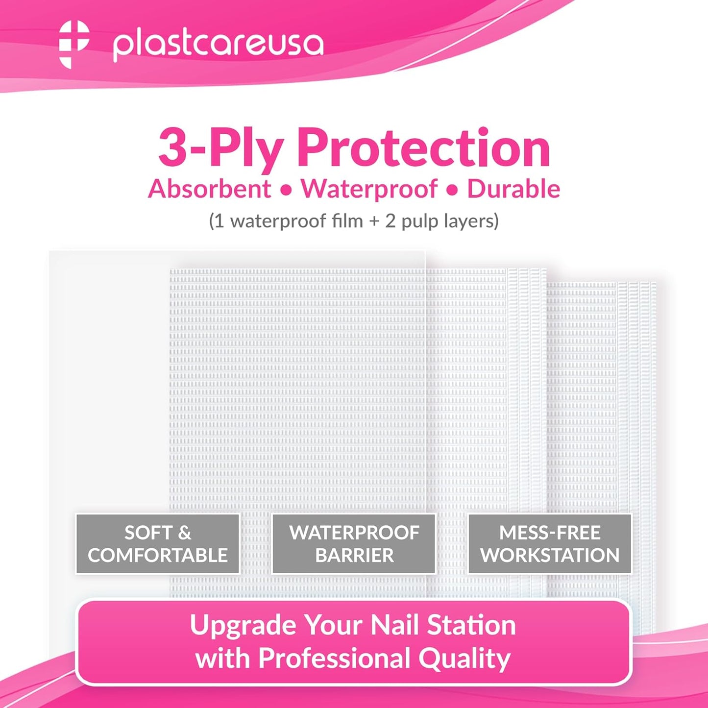 Disposable Nail Mats 50 Pcs - Salon Paper Towel and Table Cover for Nail Tech - 3 Ply Waterproof Manicure Prep Pads - Acrylic Art Supplies and Accessories (White)