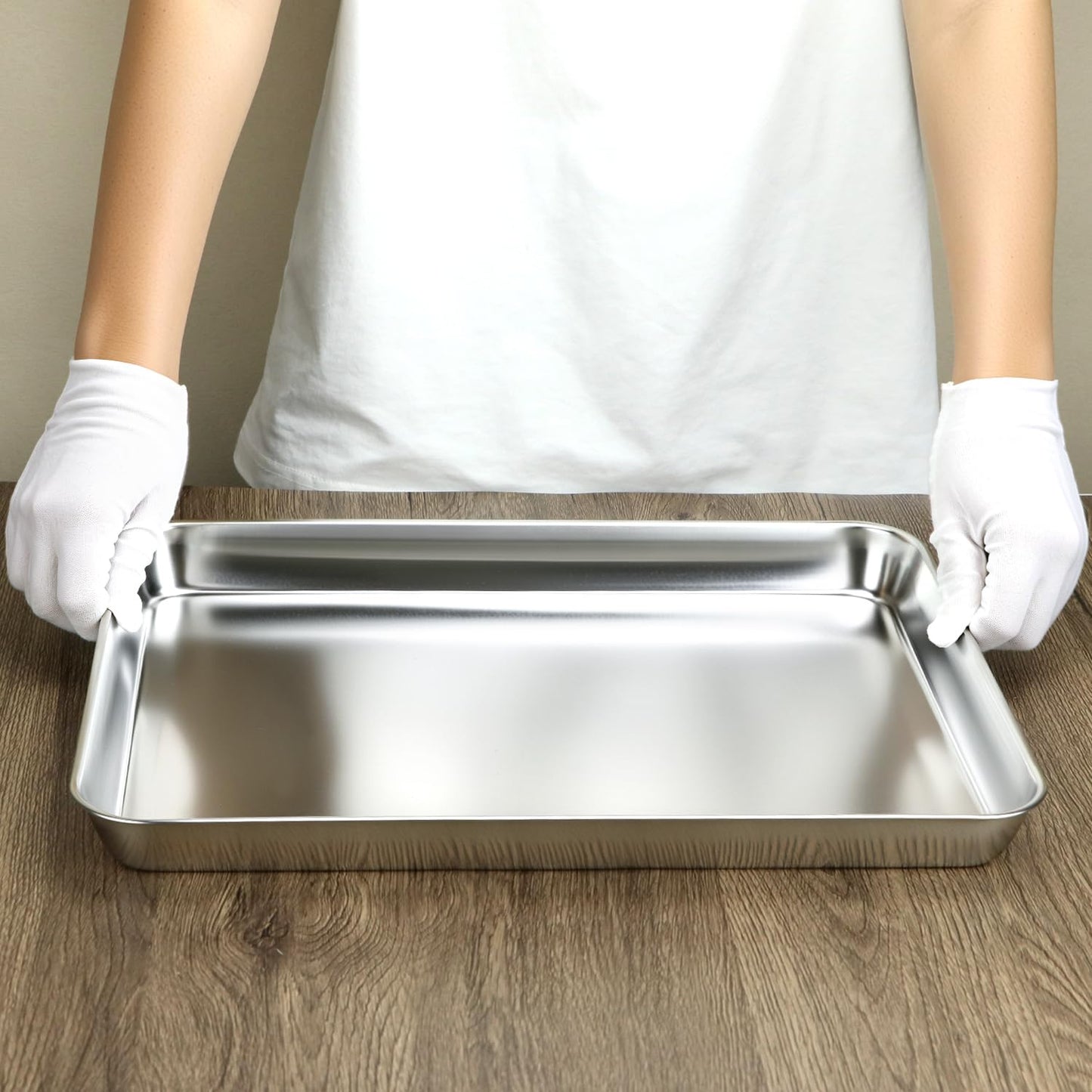 QWORK Stainless Steel Surgical Tray, Flat Bottom Tray, for Medical Instruments, Tattoo, Surgical Supplies, 15 3/4 x 11-13/16 x 1 inch, 4 Pack