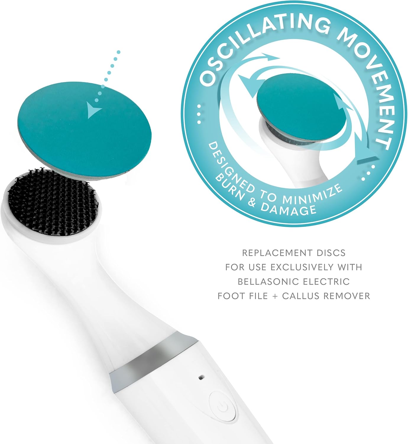Replacement Discs for Bellasonic Electric Foot File + Callus Remover w/Unique Oscillating Head – File & Smooth Dry, Cracked Skin on Feet – Salon Quality Pedicure w/Portable, Rechargeable Tool