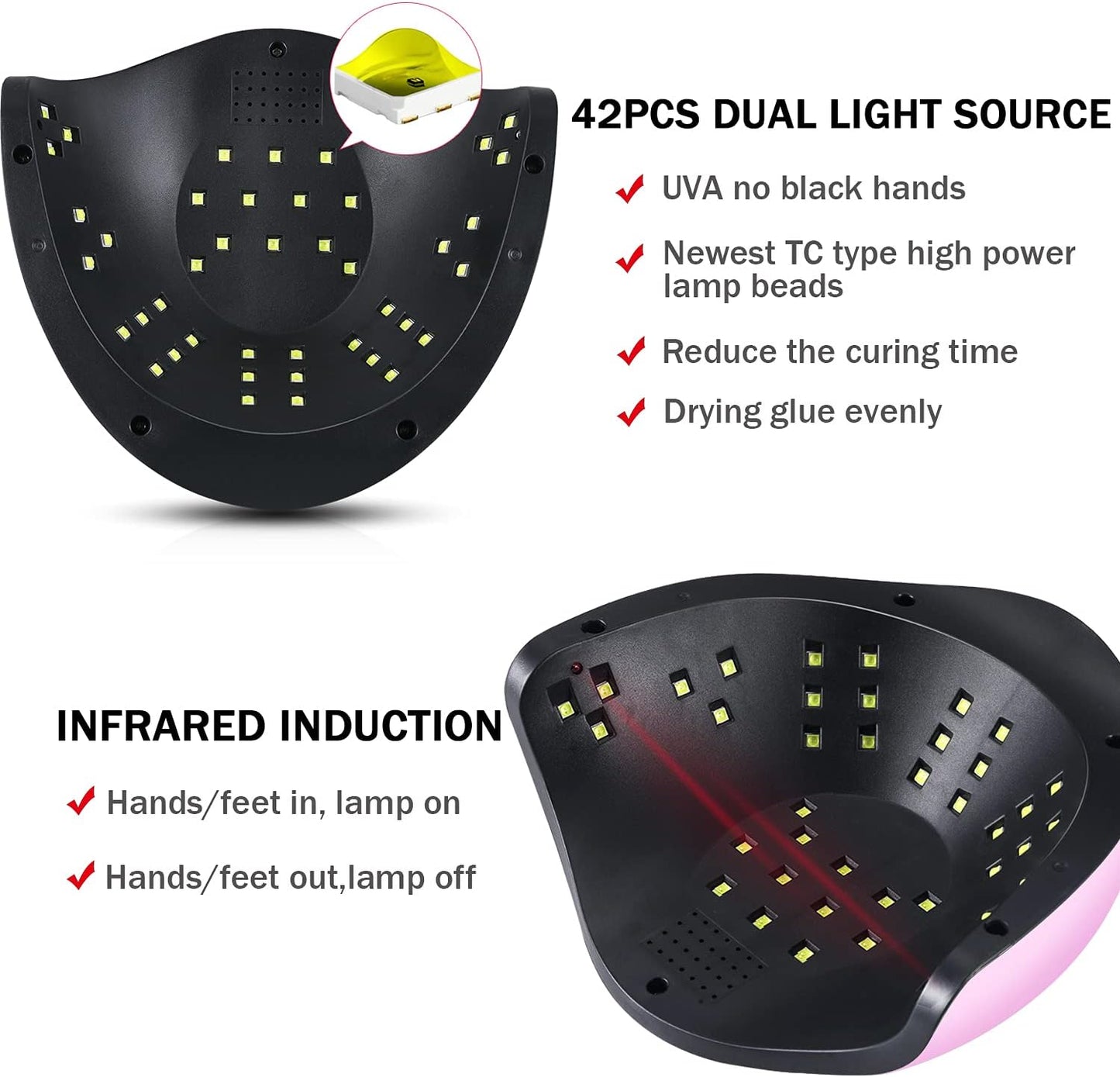 UV Gel Nail Lamp 120W LED Nail Light Fast Nail Dryer for Gel Polish Curing with 4 Timers Portable Handle Large Space Automatic Sensor(Pink)