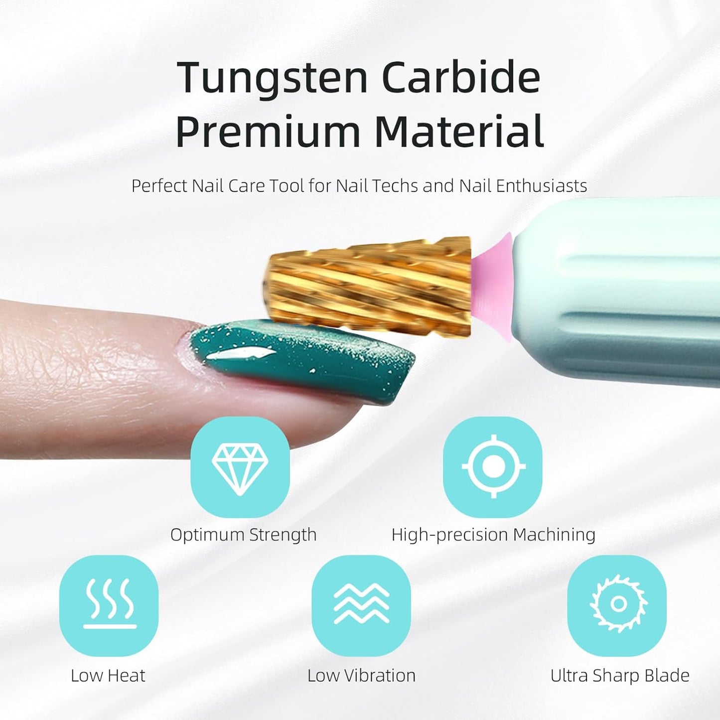 Safety Tapered Nail Drill Bits,Titanium Coating Round Top 3/32 Carbide Nail Bit, Two-way Rotate for Both Hand, Manicure Drills Accessories Remove Thick Gel Tool (3XC, titanium)