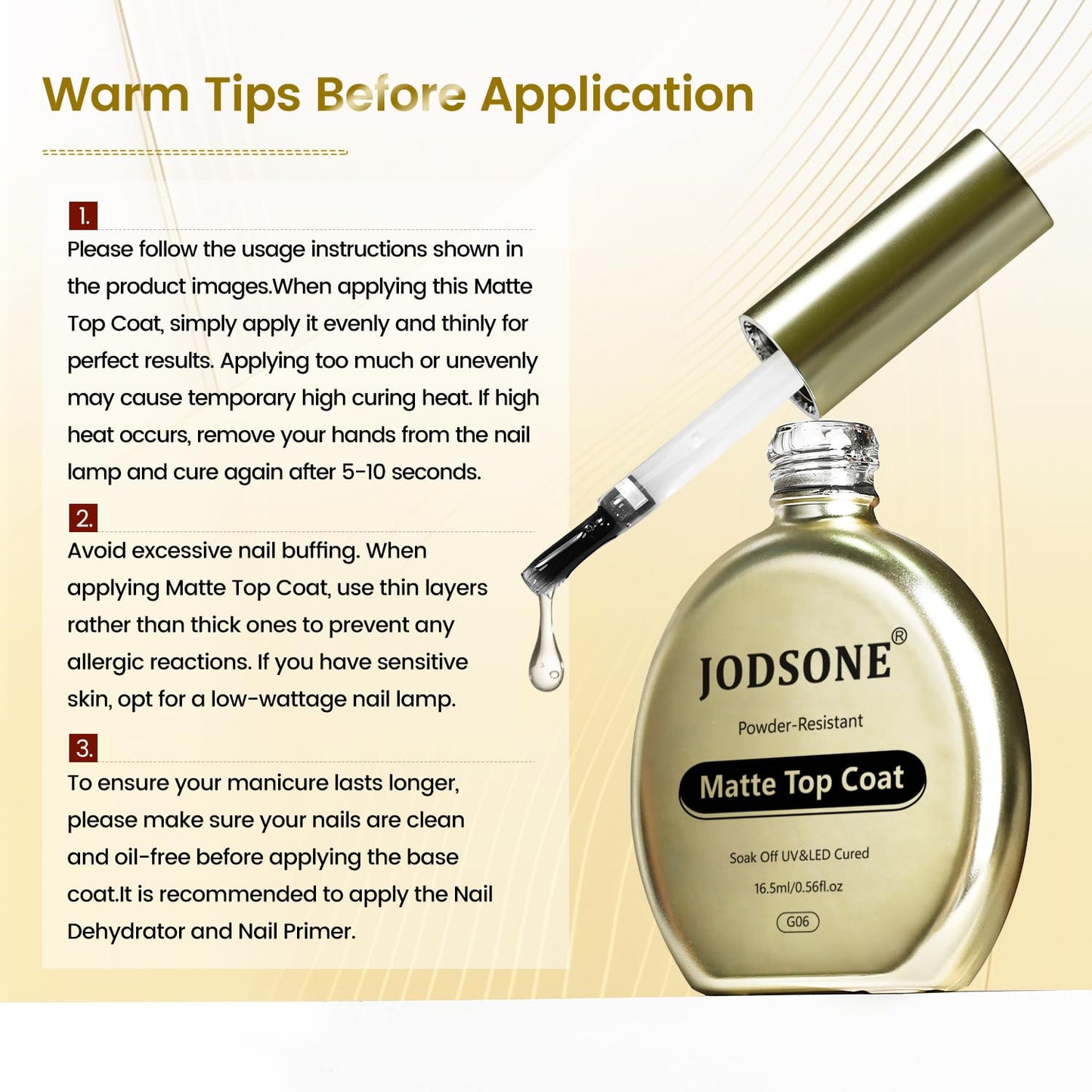 JODSONE Matte Gel Top Coat - 16.5ml Powder-Resistant No Wipe Gel Top Coat for Chrome Powder Nail Art, Smooth Matte Finish, U V Curing Required