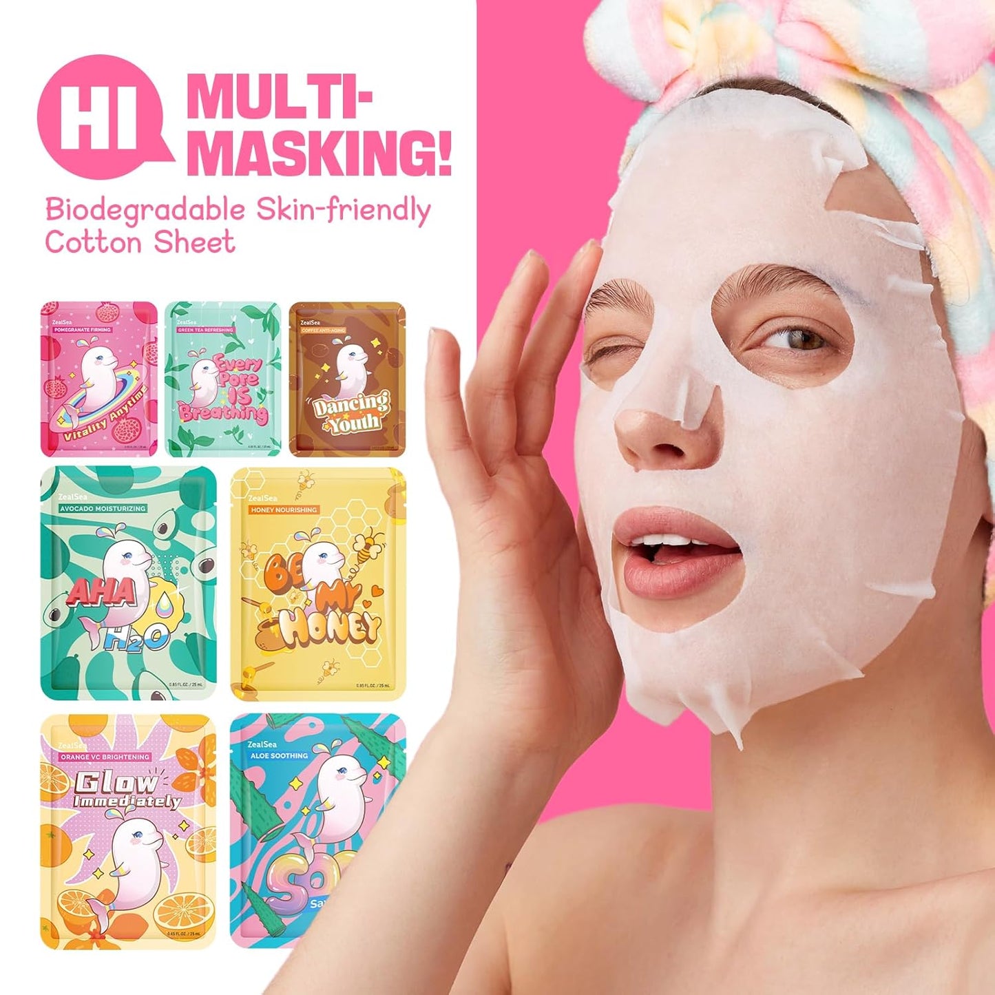 ZealSea Face Masks Skincare, Facial Masks for Women Skin Care, Sheet Masks Beauty with Natural Ingredients, Birthday Party Spa Gift for Kids Teens Girls, Hydrate and Soothe for All Skin Types 14 Pack