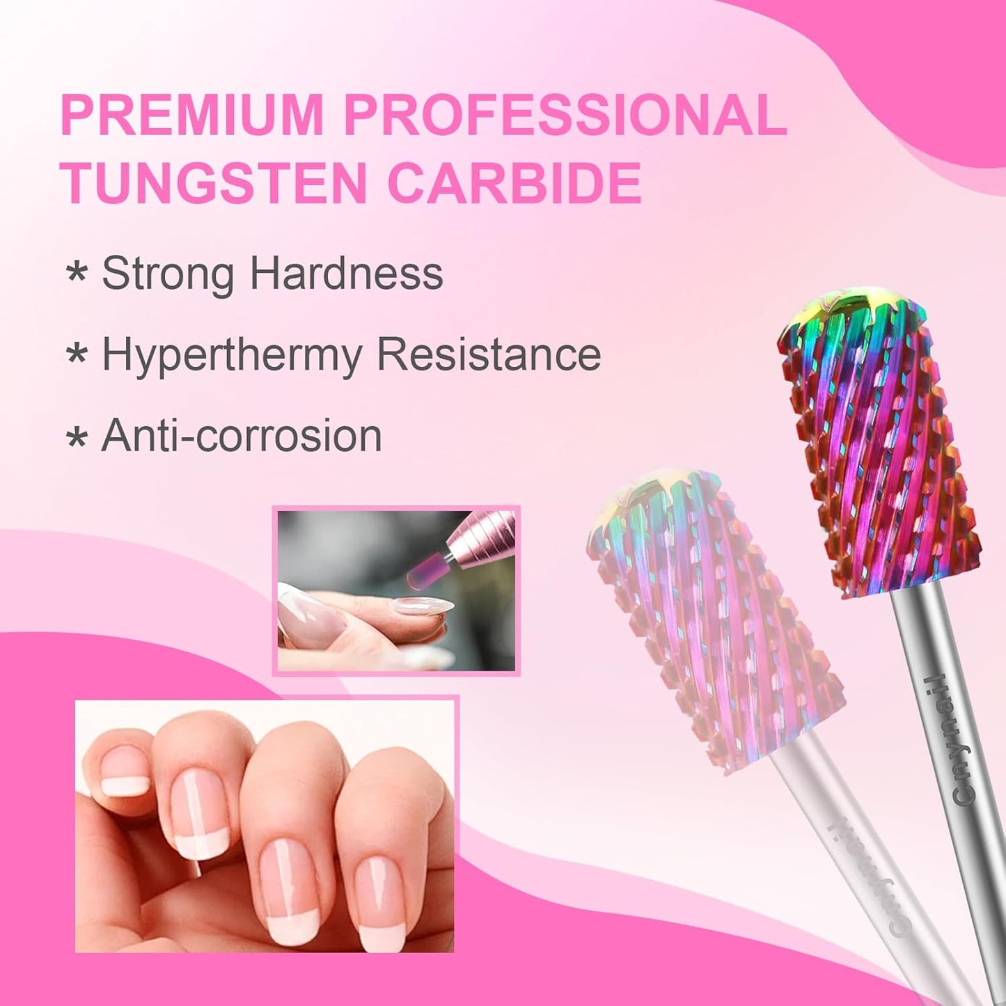 3/32" 2PCS Large Barrel Smooth Round Top Tungsten Carbide Nail Drill Bit Safety Bit for Gel & Acrylic Removal, 2-Way Rotating Efile Tip, Salon Electric File Accessory (XXC Grit, Multicolor)