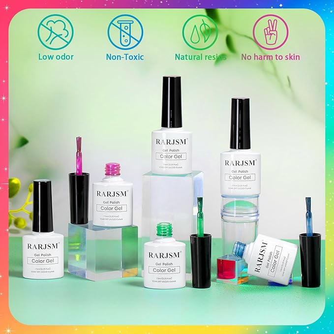 RARJSM Neon Candy Cat Eye Gel Nail Polish Set 6 Colors Bright Pink Blue Green Orange Red Smoothie Ceramic Velvet Silver Cateye Glitter with Magnet Stick UV LED Curing Requires Soak Off Home Salon Diy