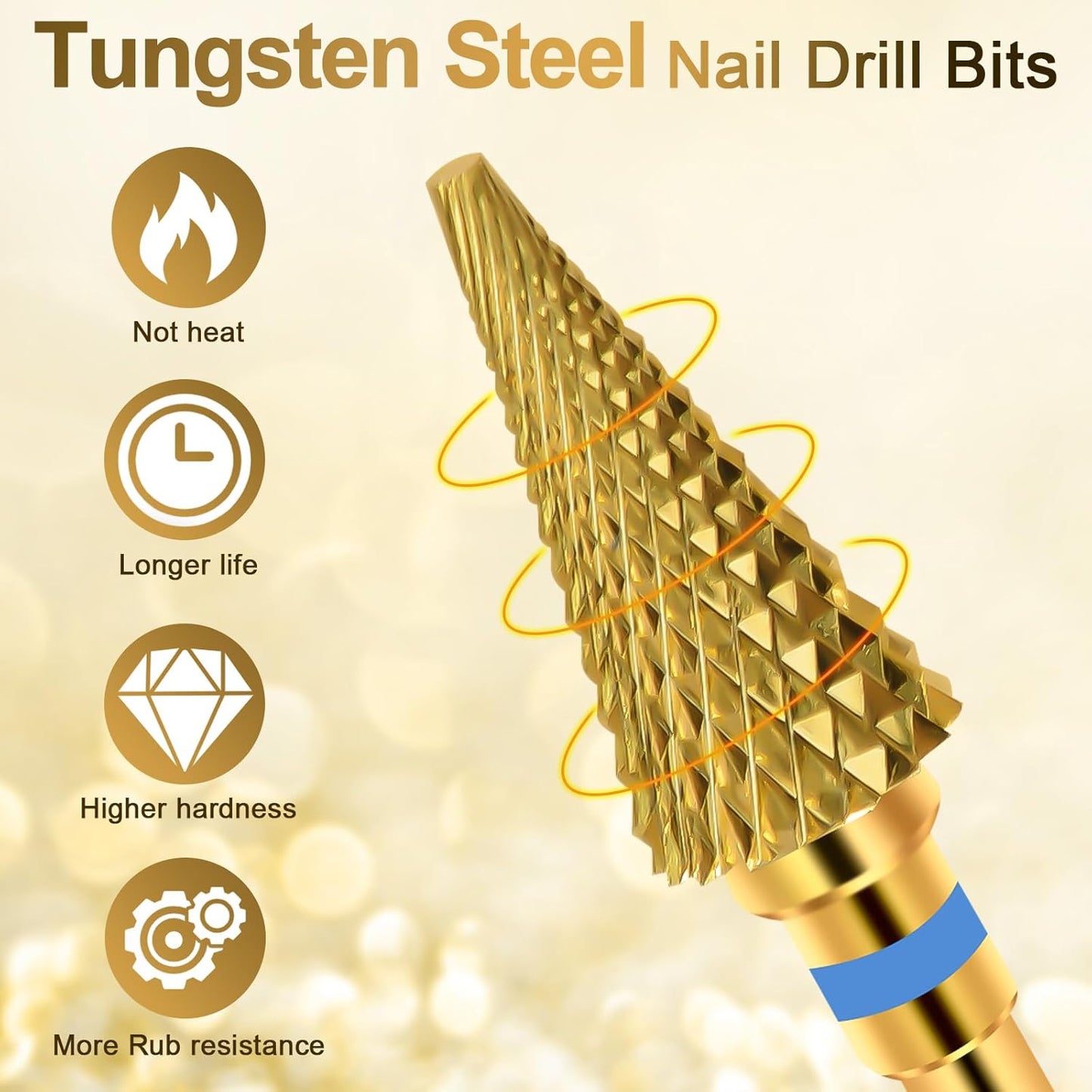 Diesisa 2 Pack Nail Drill Bits for Acrylic Nails, 3/32" Shank Drill Bits for Nails Professional Electric Nail Drill Bits for Home Salon/Fine+Medium Nail Bits - Nib-Gold