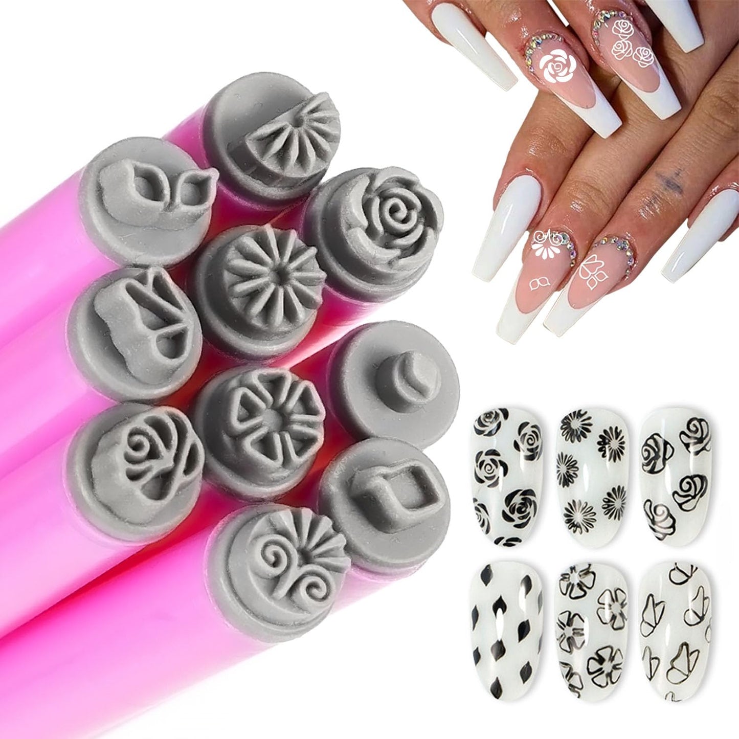 WOKOTO 10Pcs Nail Art Stamp Pen Set Flower Butterfly Nail Stamper Pen Nail Art Transfer Pen Design Tools Nail Stamping Pens Kit Nail Art Tool With Different Patterns Nail Art Tools For Women