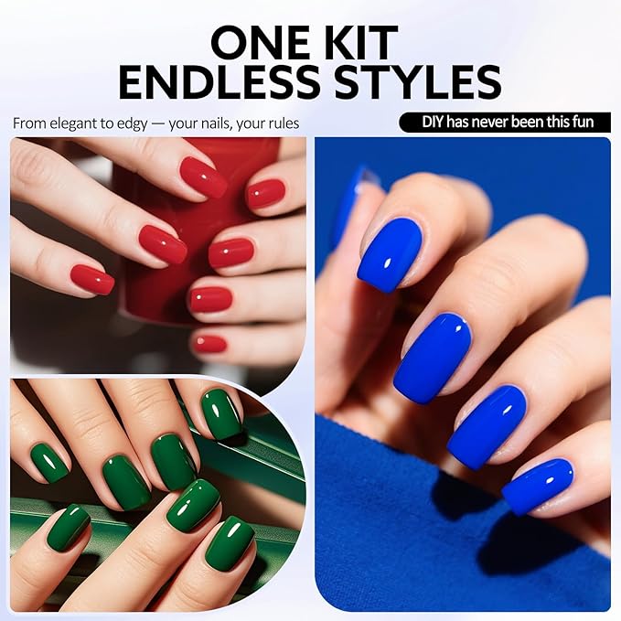 VENALISA 10 ML Gel Nail Polish Set with DIY Nail tips Kit, 5 Pcs Green Purple Blue Red Gel Polish Color High Gloss Soak Off U V Nail Manicure Salon DIY