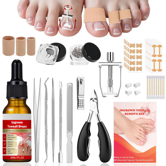 Ingrown Toenail Removal Kit, Professional Ingrown Toenail Treatment, Ingrown Toenail Tools Kit with Ingrown Toenail Corrector Drops, Toenail Clipper, Corrector Patch, Stainless Steel Pedicure Tool Set