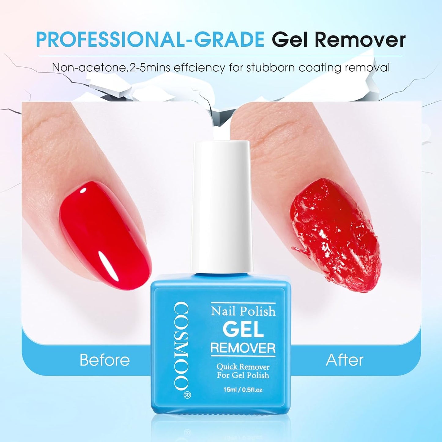 COSMOO Nail Polish Remover,Magic Professional Gel Nail Polish Remover,Gel Nail Remover No Need Soaking or Wrapping Gel Remover for Nails 3-5 Minutes Easy And Quick-15ml