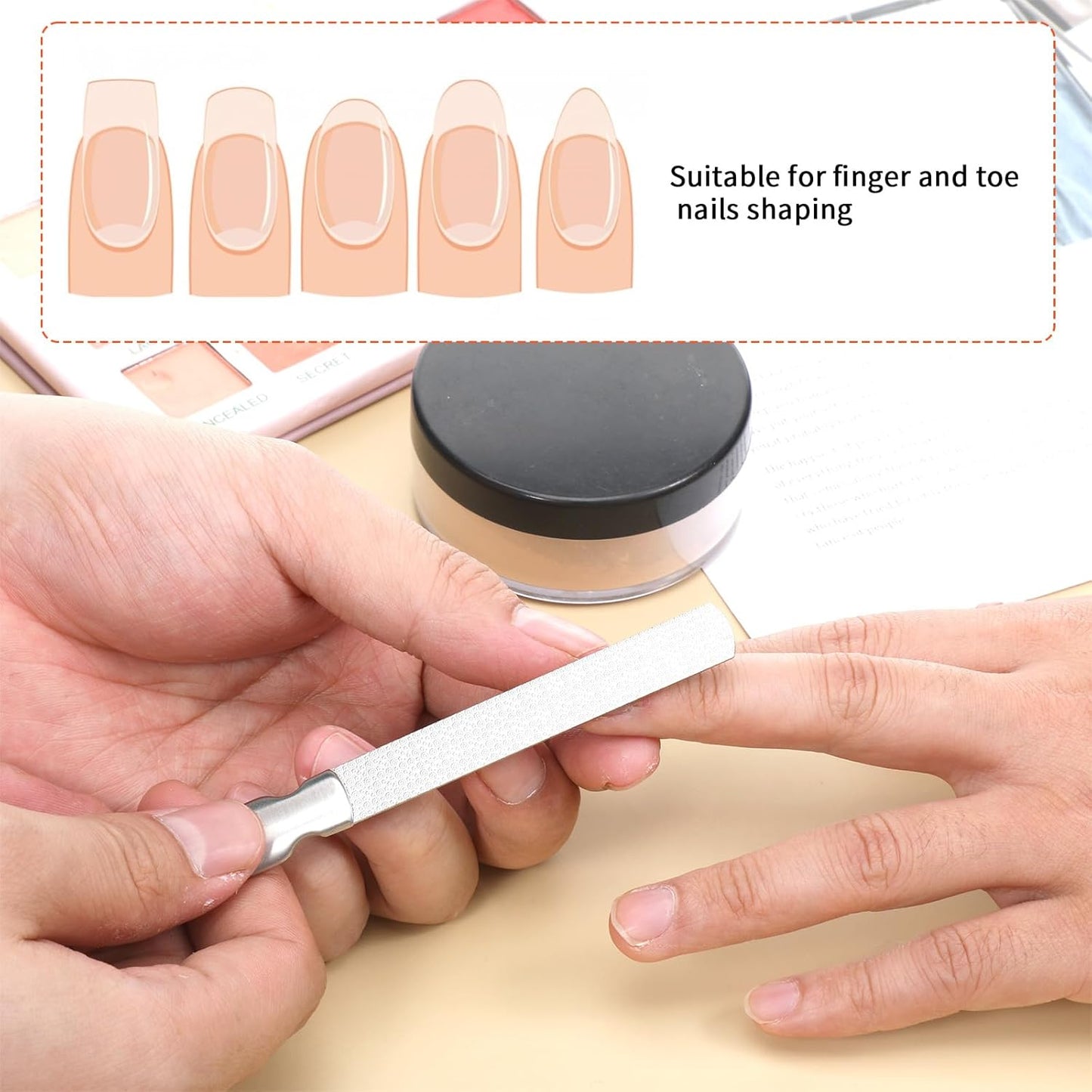 Professional Fingernail Files, 2 PCS Metal Nail Files for Women Double Sided Stainless Steel Nail File Non-Slip Fingernail File with PU Leather Case for Women Men Natural Nails Manicure Pedicure Tool