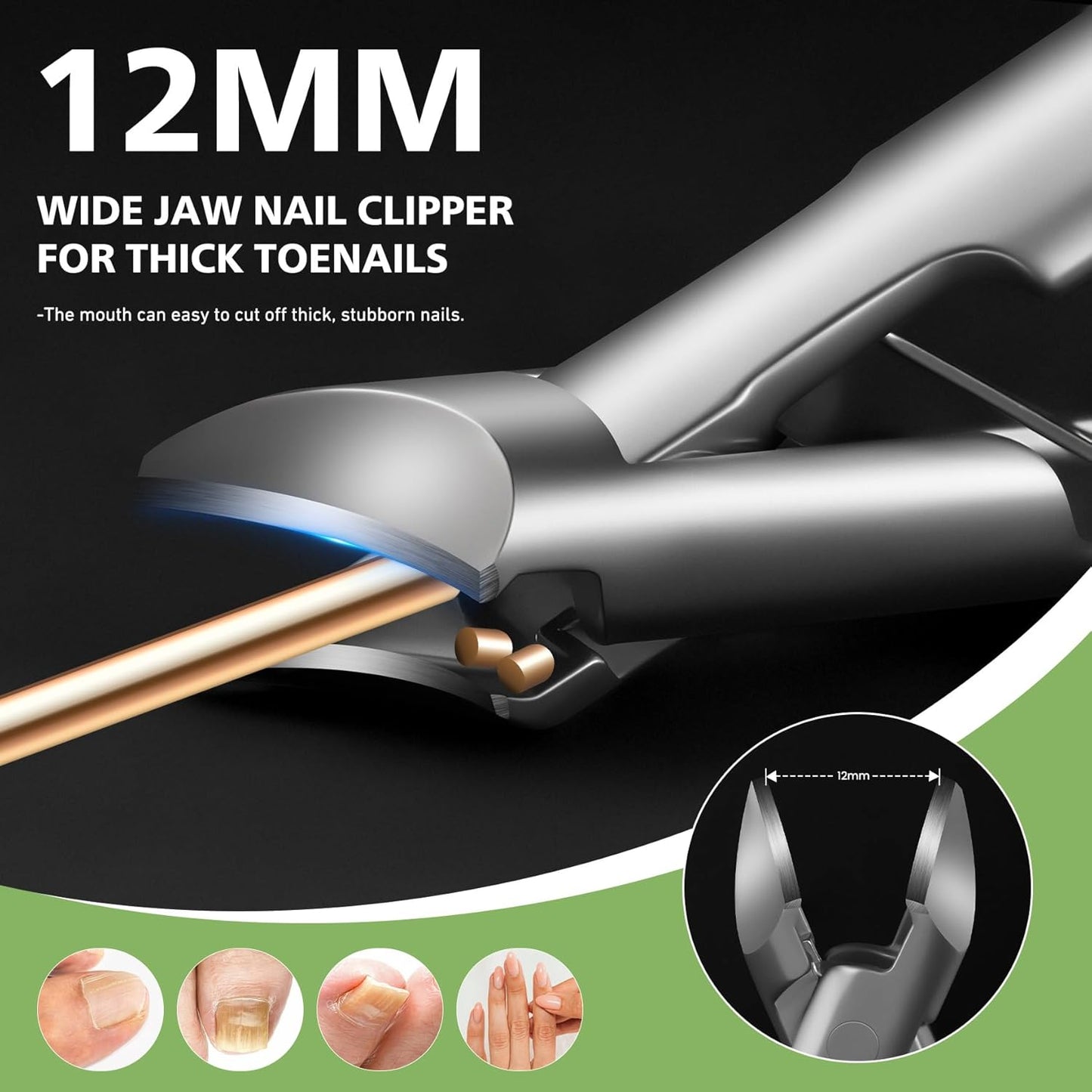 BALUCA Slanted Blade Ingrown Toenail Clippers for Thick Toenails, Angled Large Toe Nail Fingernail Cutter Trimmer for Seniors and Men - Silver