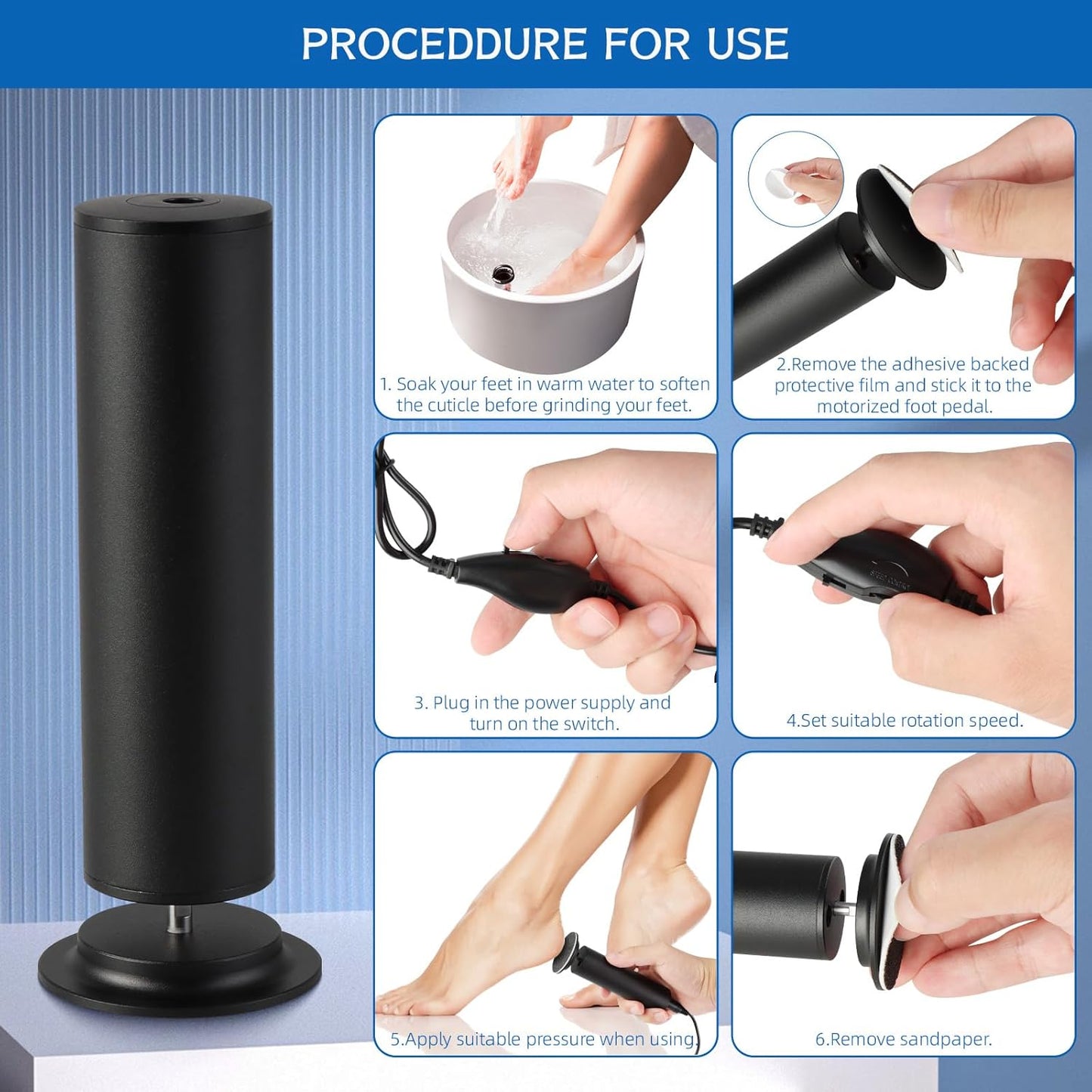 Electric Foot Callus Remover, Callus Remover for Feet, Foot File Grinder Tool with Speed Controller, Electric Callus Remover with 60pcs Replacement Sandpaper Disk for Women Men, Black