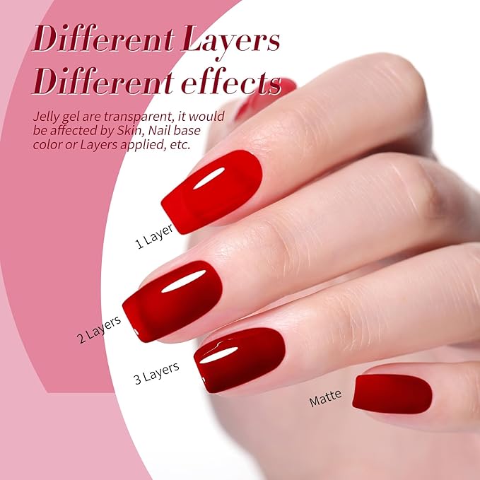 Born Pretty Jelly Gel Nail Polish Halloween Neon Gel Polish,Brown Blood Wine Red Blue Purple Green Translucent Effect,Soak Off U v LED Light Cure Nail Art Kit for Salon Manicure and DIY at Home