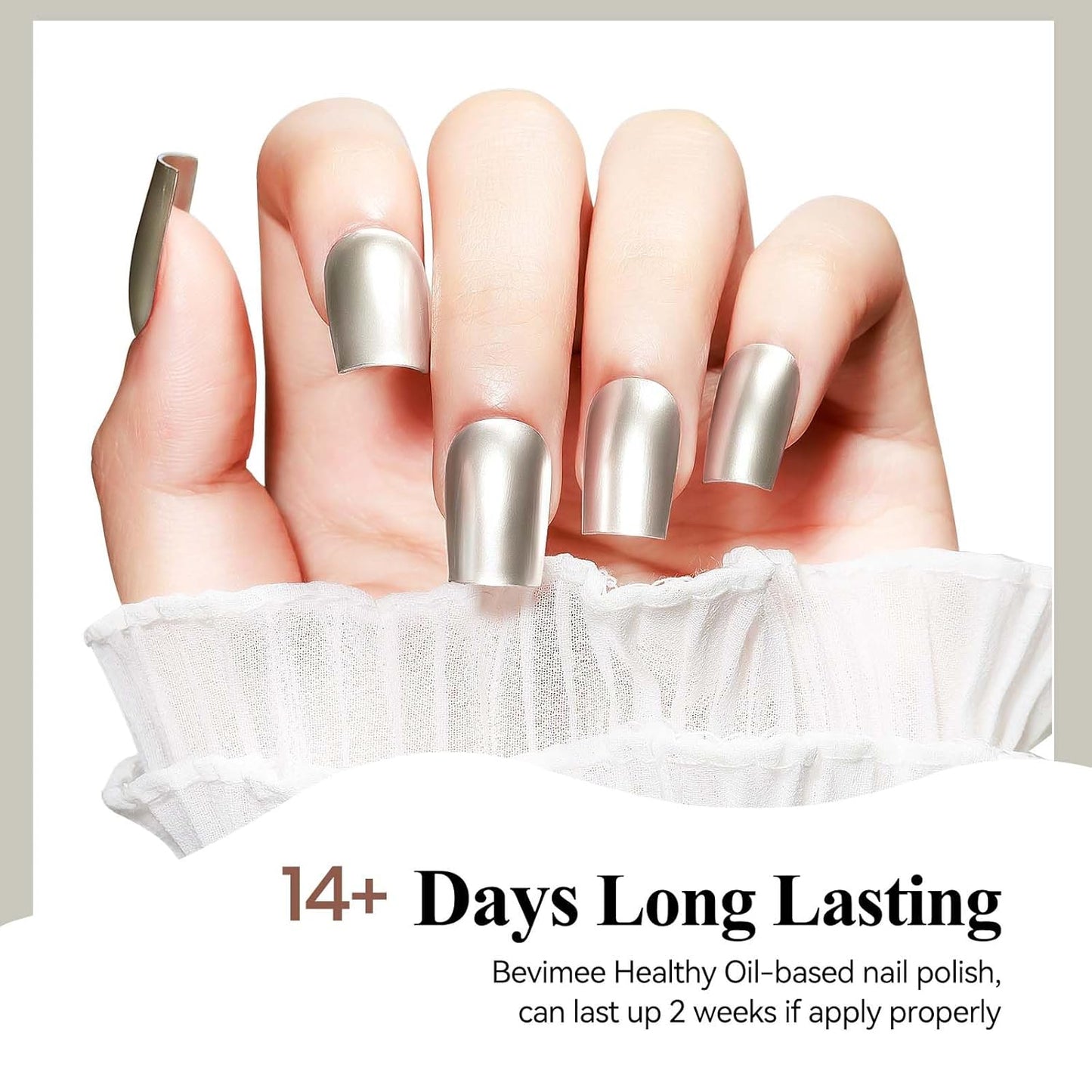 Metallic Chrome Nail Polish Mirror Shine Quick Dry Champagne Gold, Holographic Nail Lacquer Regular Color For Finger Toe Nail French Manicure Art