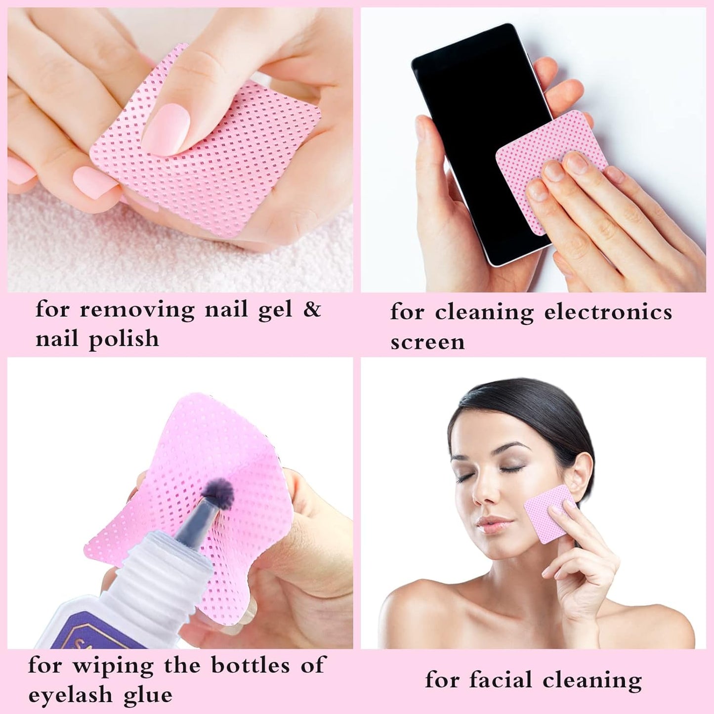 Pink Lint Free Nail Wipes- 540PCS Super Absorbent Nail Polish Remover Pads- Disposable Lint Free Wipes for Nail Polish Removal, lash Extensions Application, Nail Care
