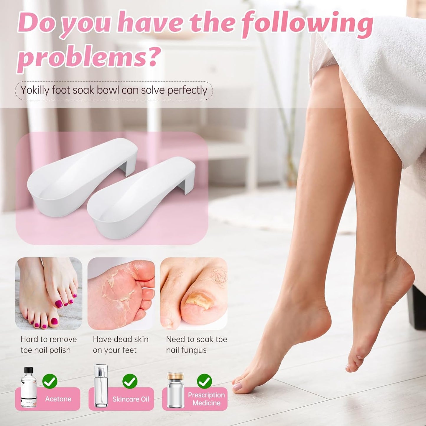 Yokilly Toe Nail Soaking Bowl, 2 PCS Toenails Soak Off Bowl, Shoe Design Foot Bath Soak Tub Bowl, Acetone Proof Pedicure Foot Spa Nail Soaker Bowl for Soak Off Dip Powder Gel Polish Remover (White)