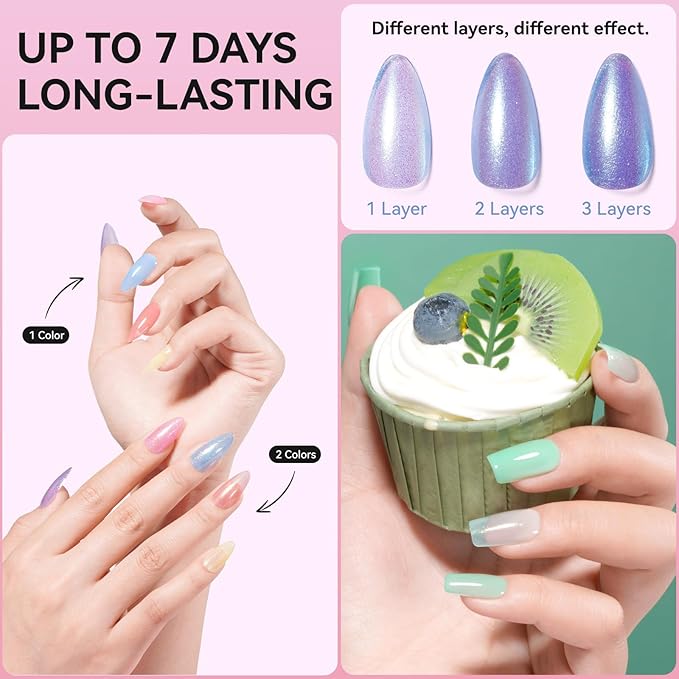 Nail Polish Set, Glitter Holographic Nude Peach Pink Shimmer Shades 16 Colors Nail Lacquer with Clear Base Top Coat & Remover Pads, Hema-free, Air Dry Non Gel