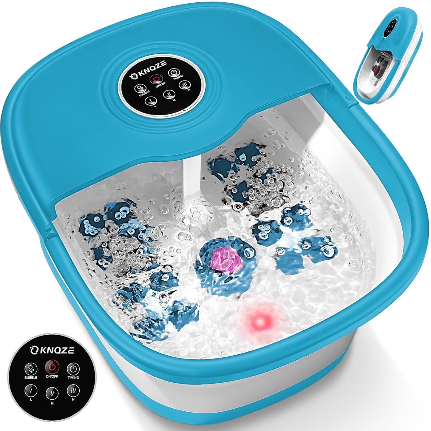 KNQZE Collapsible Foot Spa with Heat, Remote Control, Temperature Control, Bubbles, Pumice Stone, Red Light, Timer, 16 Massage Roller Pedicure Foot Bath Tub Foot Soaker for Relaxation & Stress Relief