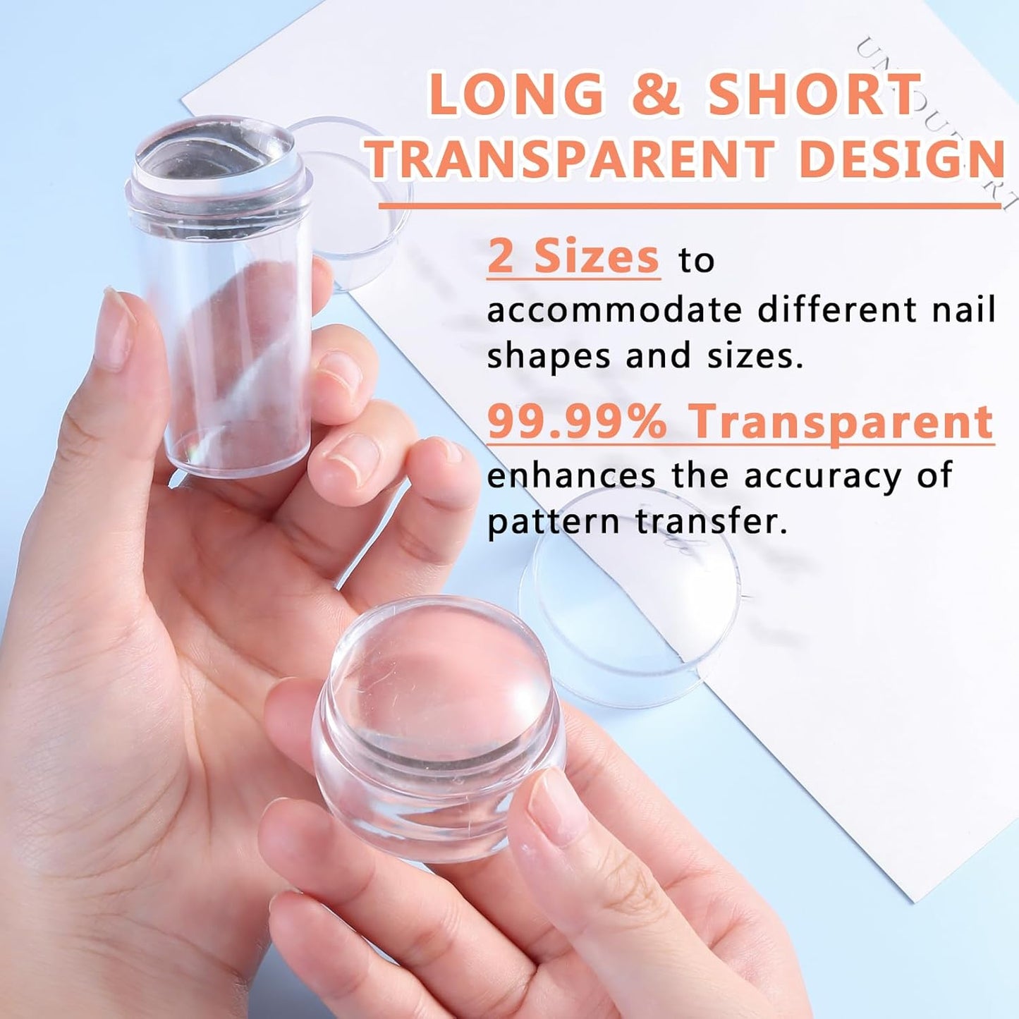 French Tip Tool- 4 Pcs Nail Stamper Kit Clear Silicone Nails Stamping Long & Short Jelly Stamper with Scrapers Nail Printing Tool for French Manicure Home DIY Nails Art Salon