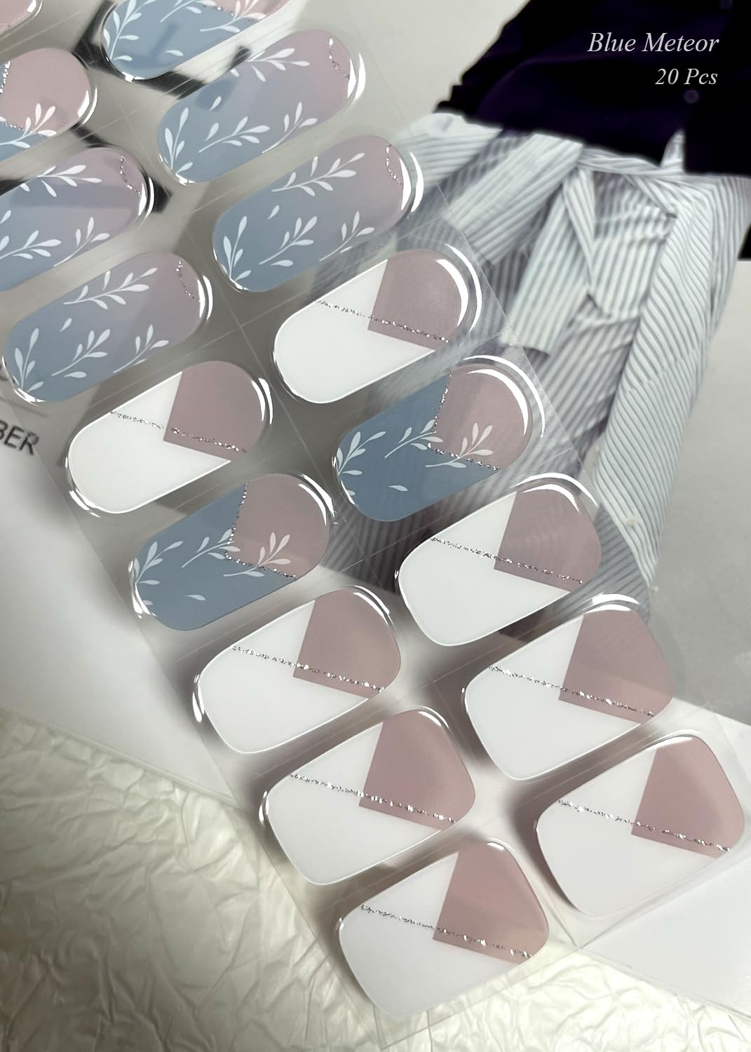 Semi Cured Gel Nail Strips (Pink Diamond), White French, 20 Pcs Gel Nail Wraps, Stickers, UV Light Required, Salon Quality, Long Lasting