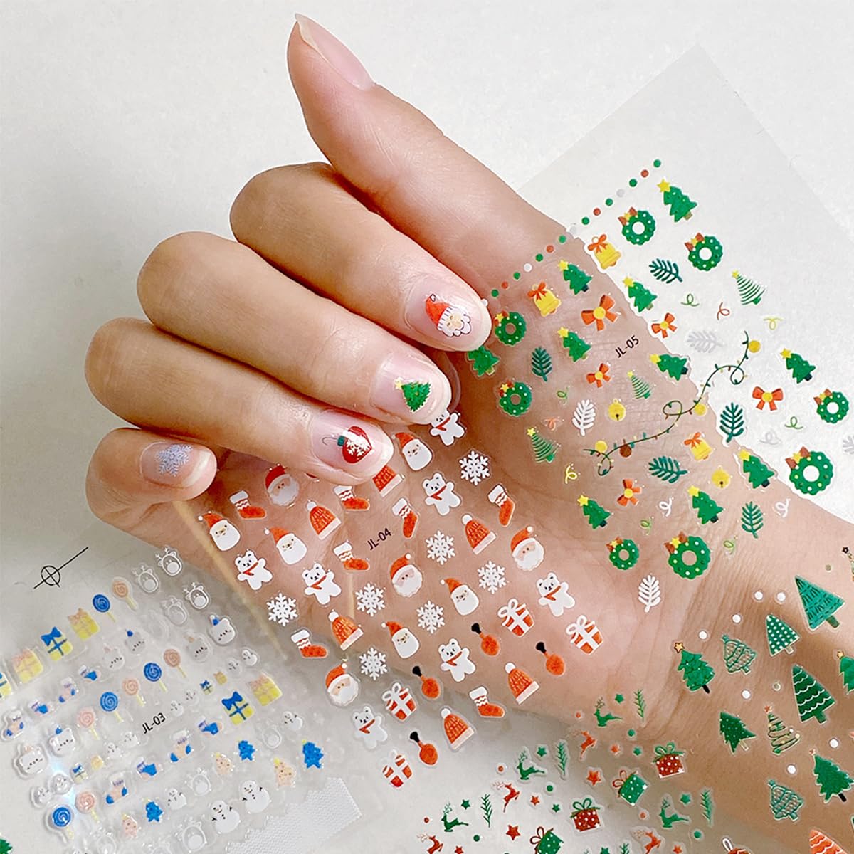 30 Sheets Christmas Nail Art Stickers Decals 3D Self Adhesive Christmas Nail Decals Santa Claus Elk Snowman Christmas Tree Nail Decorations Winter Nail Stickers for Women DIY Acrylic Nail Supplies