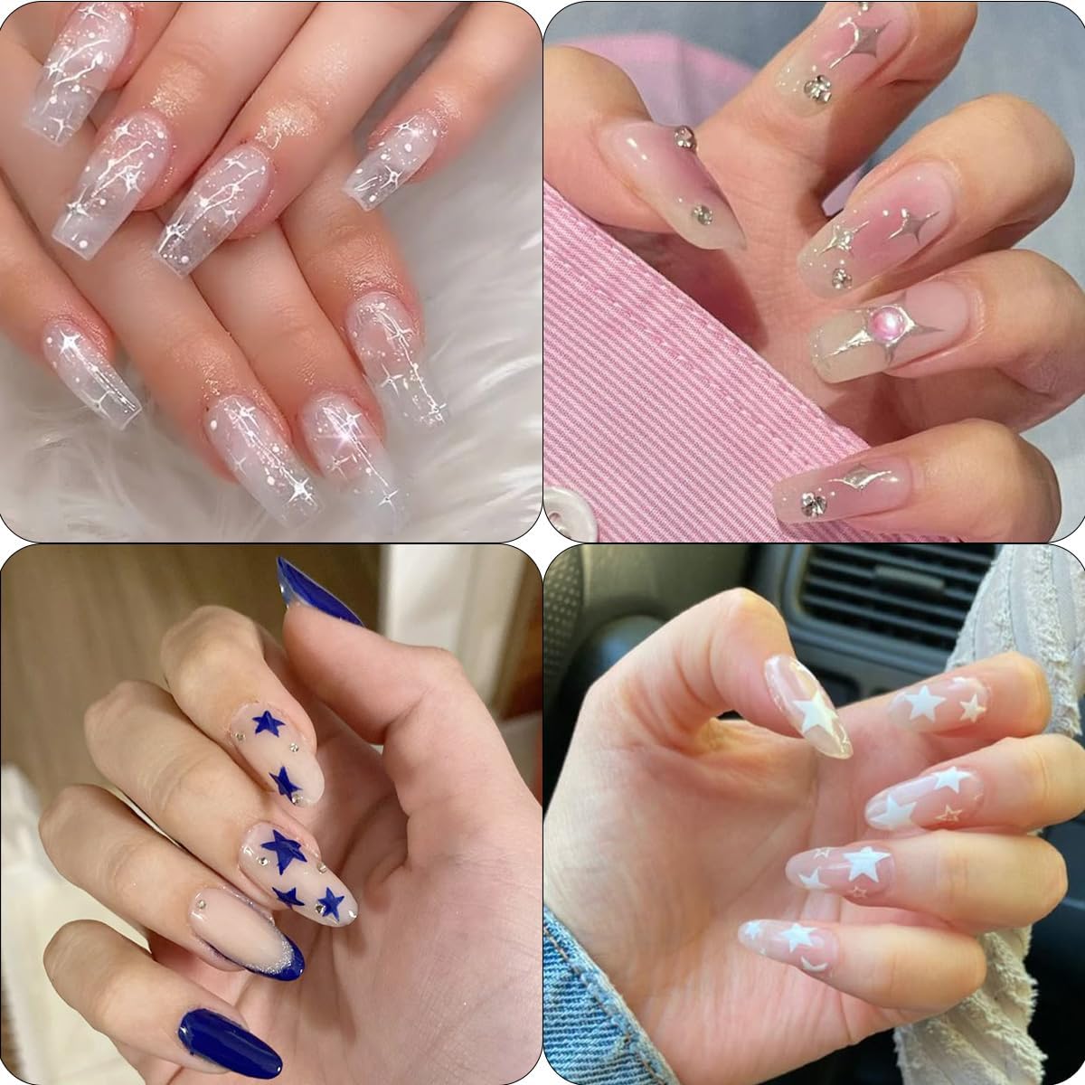 6Pcs Independence Day Star Nail Art Stickers Decals 3D Self-Adhesive Shiny Star Nails Decals Glitter Black White Pink Blue Five Pointed Stars Nail Stickers French Starlight Nails Supplies Decoration