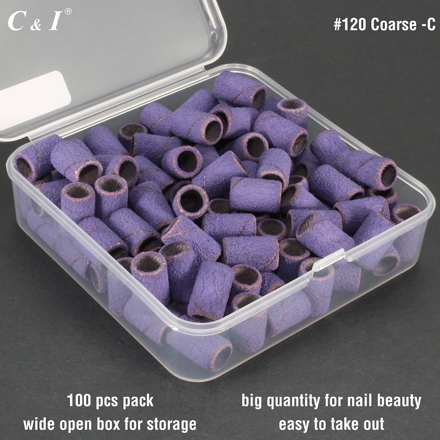 C & I Nail Sanding Bands 100 PCS Plus Upgrade Mandrel 1 PC, Nail Drill Bits for Acrylic Gel Nails Remove, Natural Nails Buffer for Nail Prep and Nail Shiner (Purple, #120 Coarse)