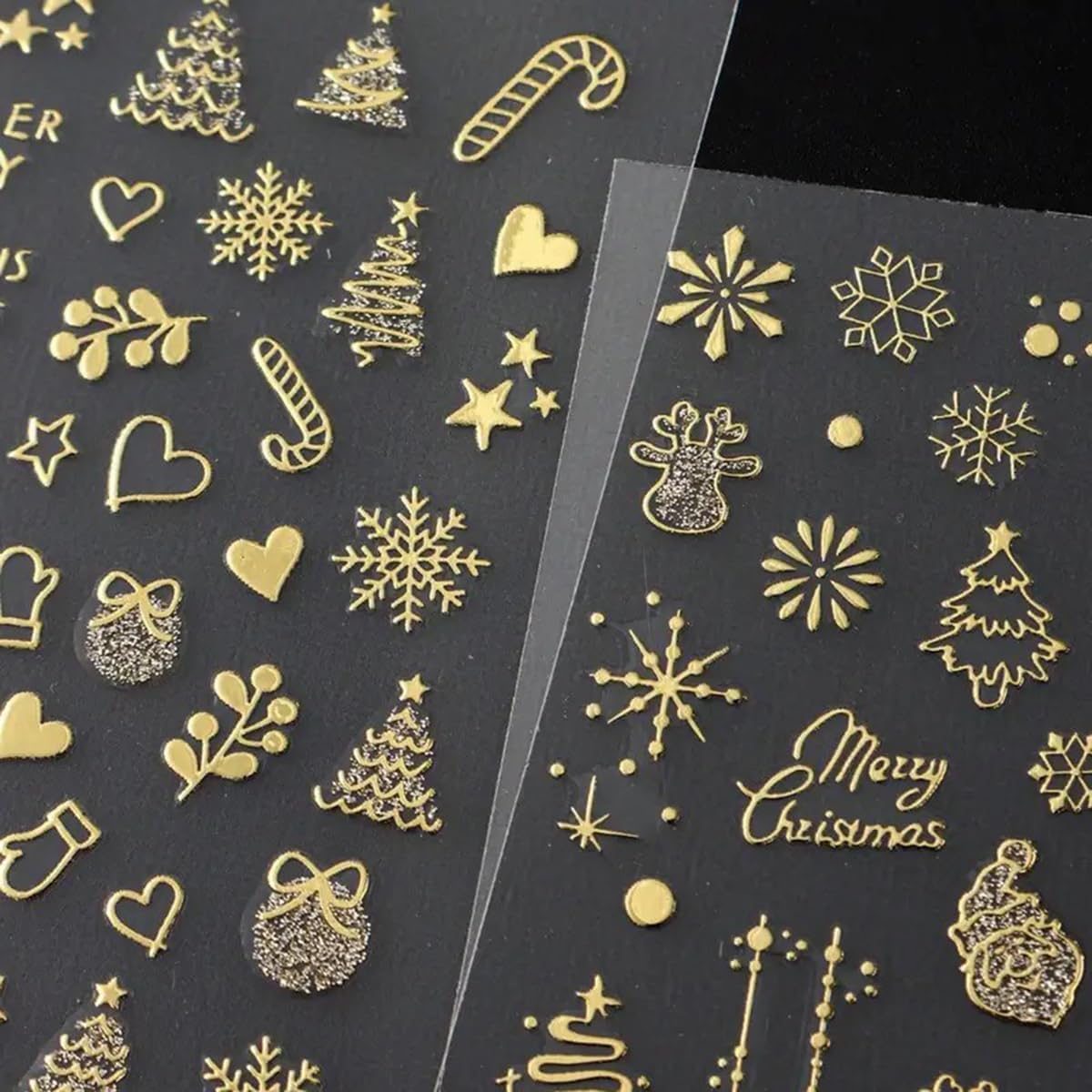 Christmas Nail Art Stickers Decals 3D Self-Adhesive Gold Christmas Nail Decals 6PCS Crystal Ball Snowflake Tree Candy Elk Xmas Nails Design Manicure Sliders for Women Holiday DIY Nail Decorations
