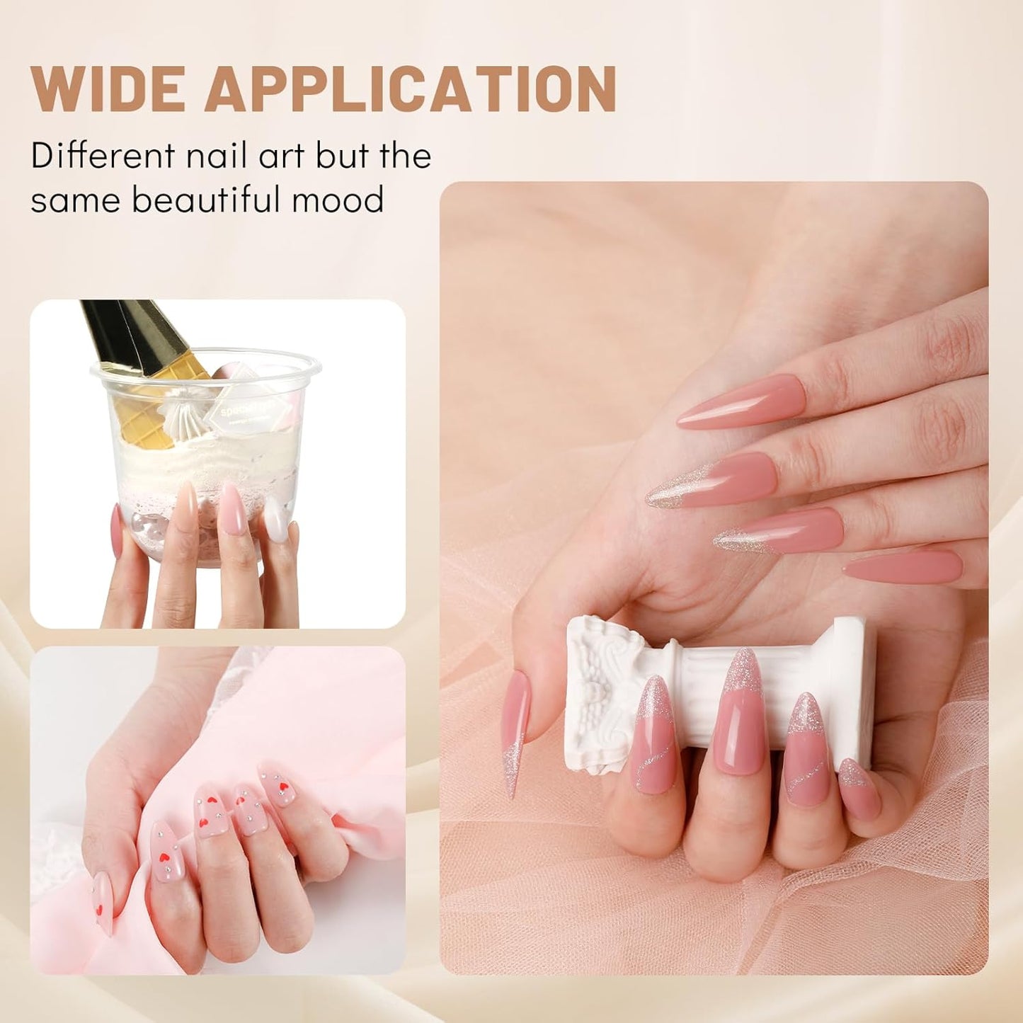Aokitec 7-in-1 Builder Nail Gel Set, 6 Colors Pink Nude Milky White Hard Gel Builder Nail Strengthener Extension Nail Polish Rhinestone False Nail Tips Glue in a Bottle, Gifts for Women