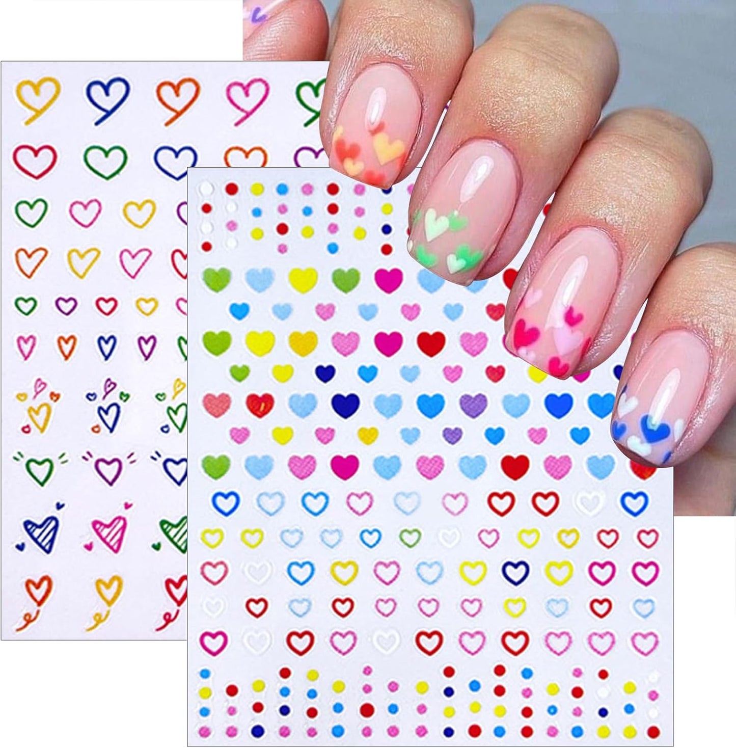 6 Sheets Sparkling Colorful Five-Pointed Star Nail Art Stickers 3D Self-Adhesive Heart Nail Sticker Colorful Summer Flower Design Nail Decals Supplies for Women Girls DIY Manicure Decoration