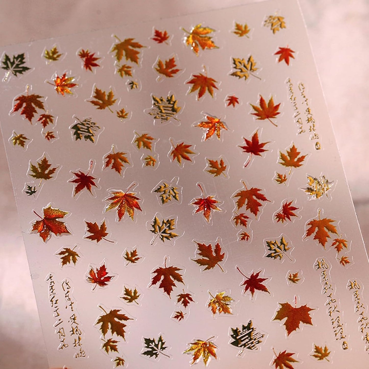5D Embossed Jelly Maple Leaf Autumn Nail Art Sticker Gold-Stamped Autumn Leaf Nail Decal Fiery Red Maple Leaf Design Autumn Thanksgiving Sticker Women's Nail Art Decoration